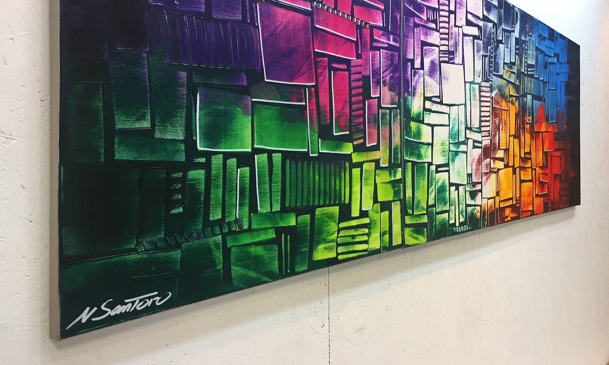WandbilderXXL XXL-Wandbild Invasion Of Colors 210 x 70 cm, Abstraktes Gemälde, handgemaltes Unikat