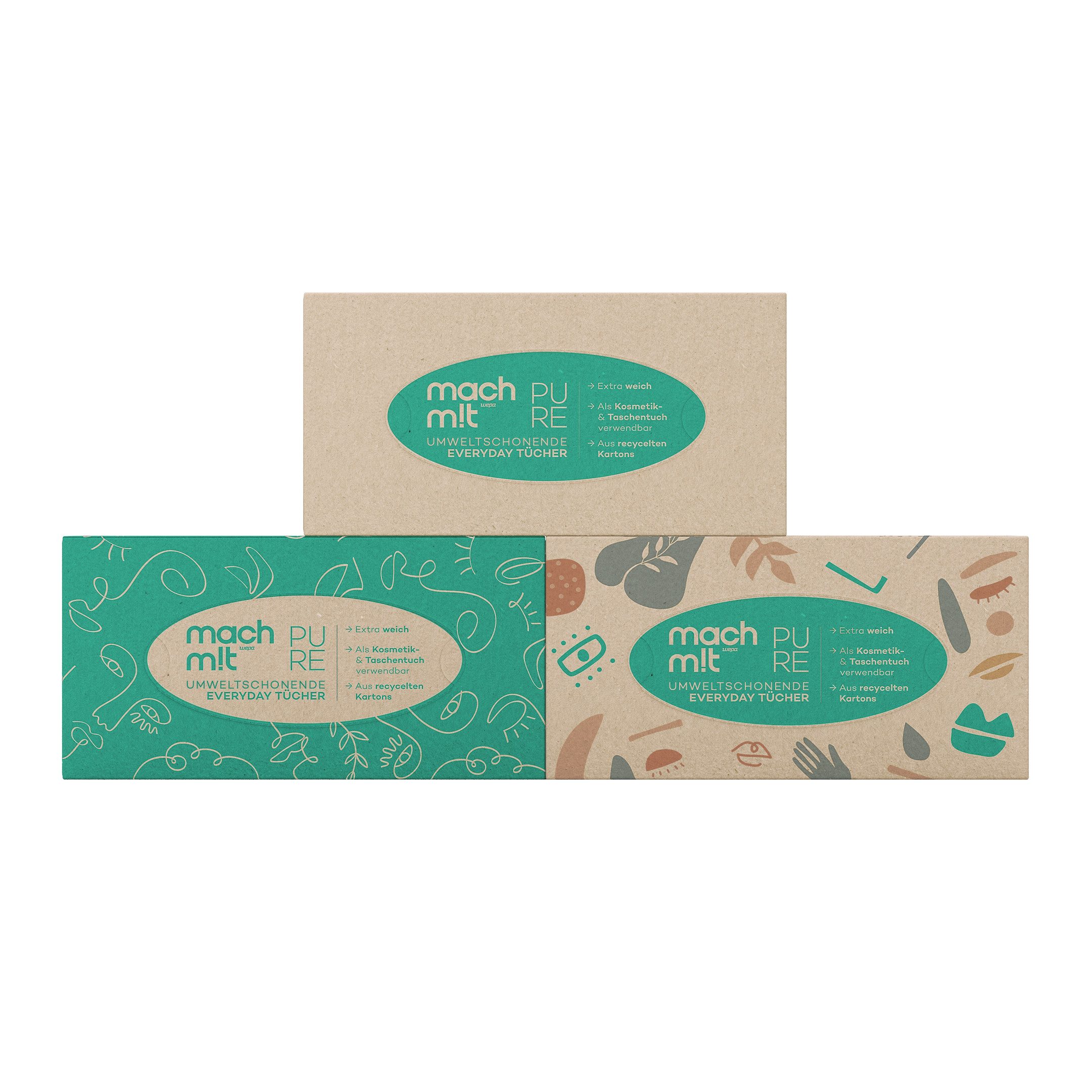 mach m!t Салфетки для лица 4-lagig - Einzeln (1 Box) oder als Großpackung (24 Boxen) á 100 Платки (1-St), aus recyceltem Karton