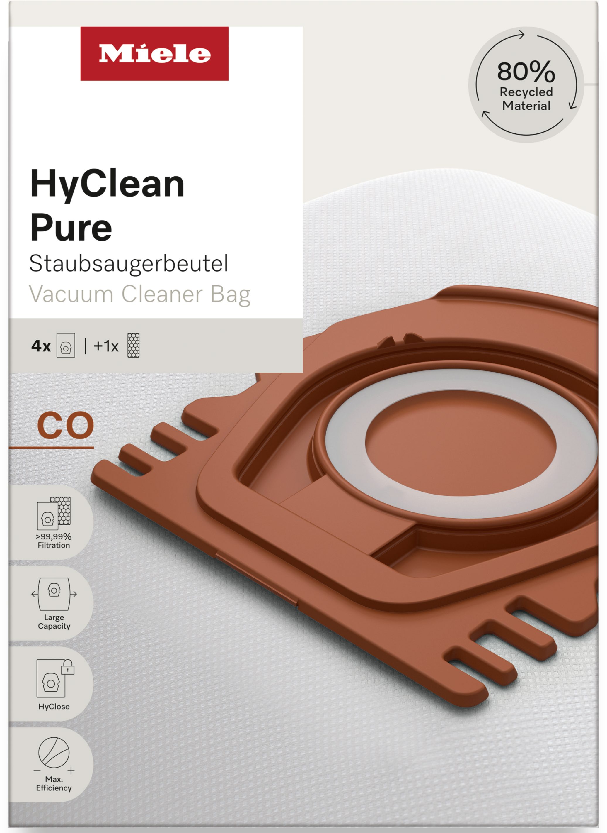 Miele Staubsaugerbeutel HyClean Pure CO, passend für Miele, 5 St., Miele Original Zubehör, mit bester Filtrationsleistung