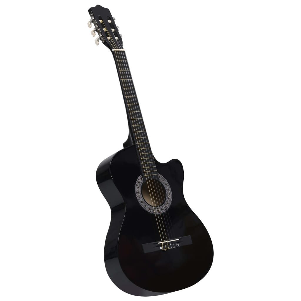 Akustikgitarre Western Akustik Cutaway Gitarre mit 6 Saiten Schwarz 38