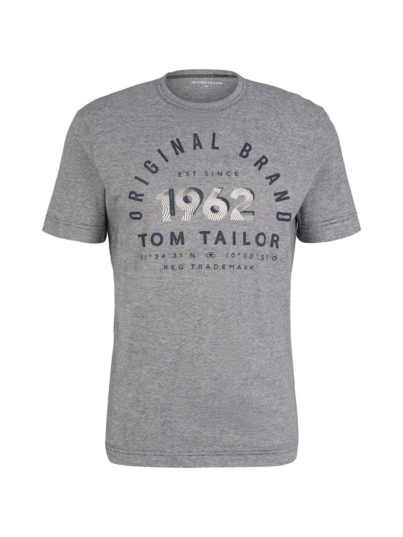 5572 T-Shirt in (1-tlg) TAILOR mit T-Shirt TOM Grau Bedrucktes Shirt Print Rundhals Gestreiftes