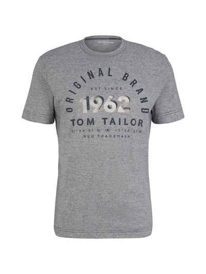 TOM TAILOR T-Shirt STRIPED T-SHIRT WITH PRINT - 1035549 (1-tlg) 5572 in Grau