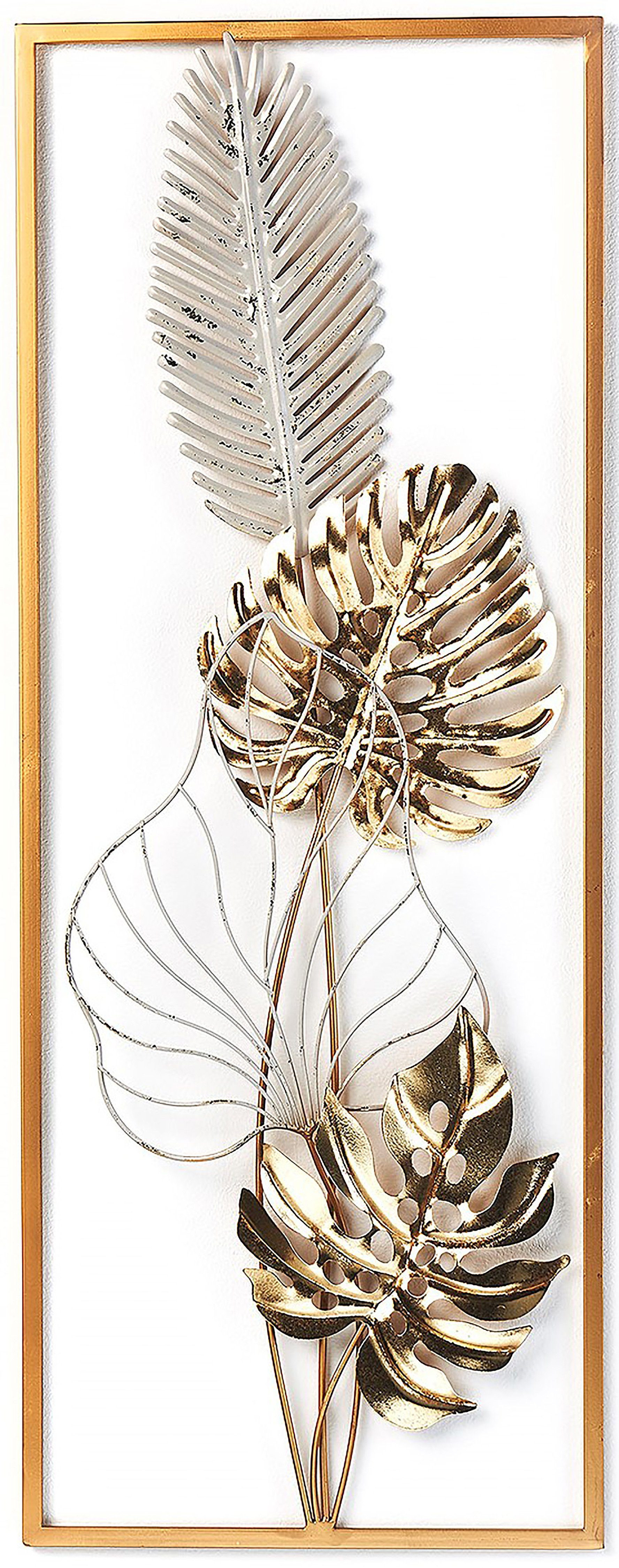 Kobolo Wandbild Metallbild GOLDEN MONSTERA aus Metall in weiß gold