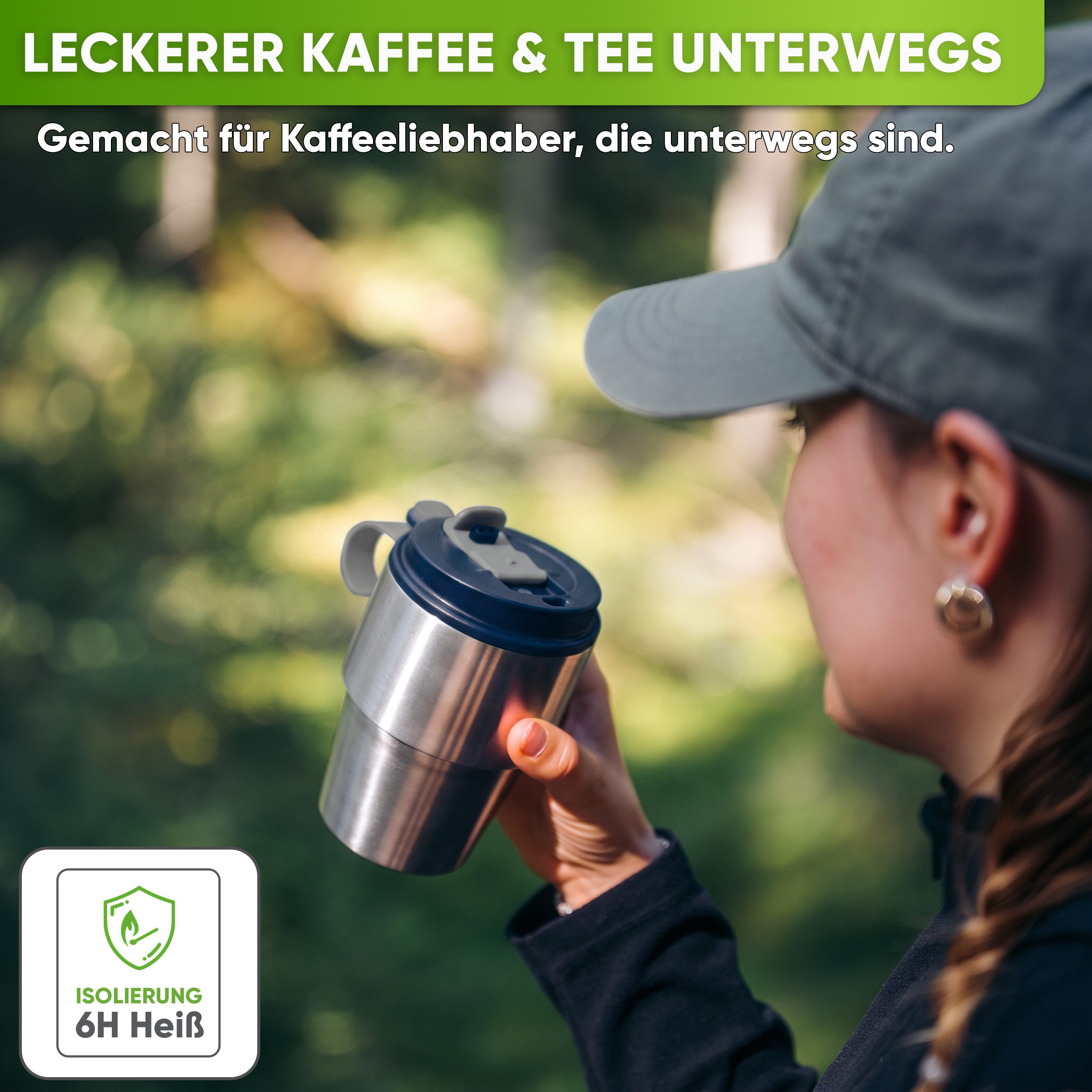 Blockhütte Thermobecher Kaffee to go - Kaffeebecher to go - Coffee to go Becher, Edelstahl, Auslaufsicher, 8 Stunden heiß, 10 Stunden kalt – Bild 5 von 5
