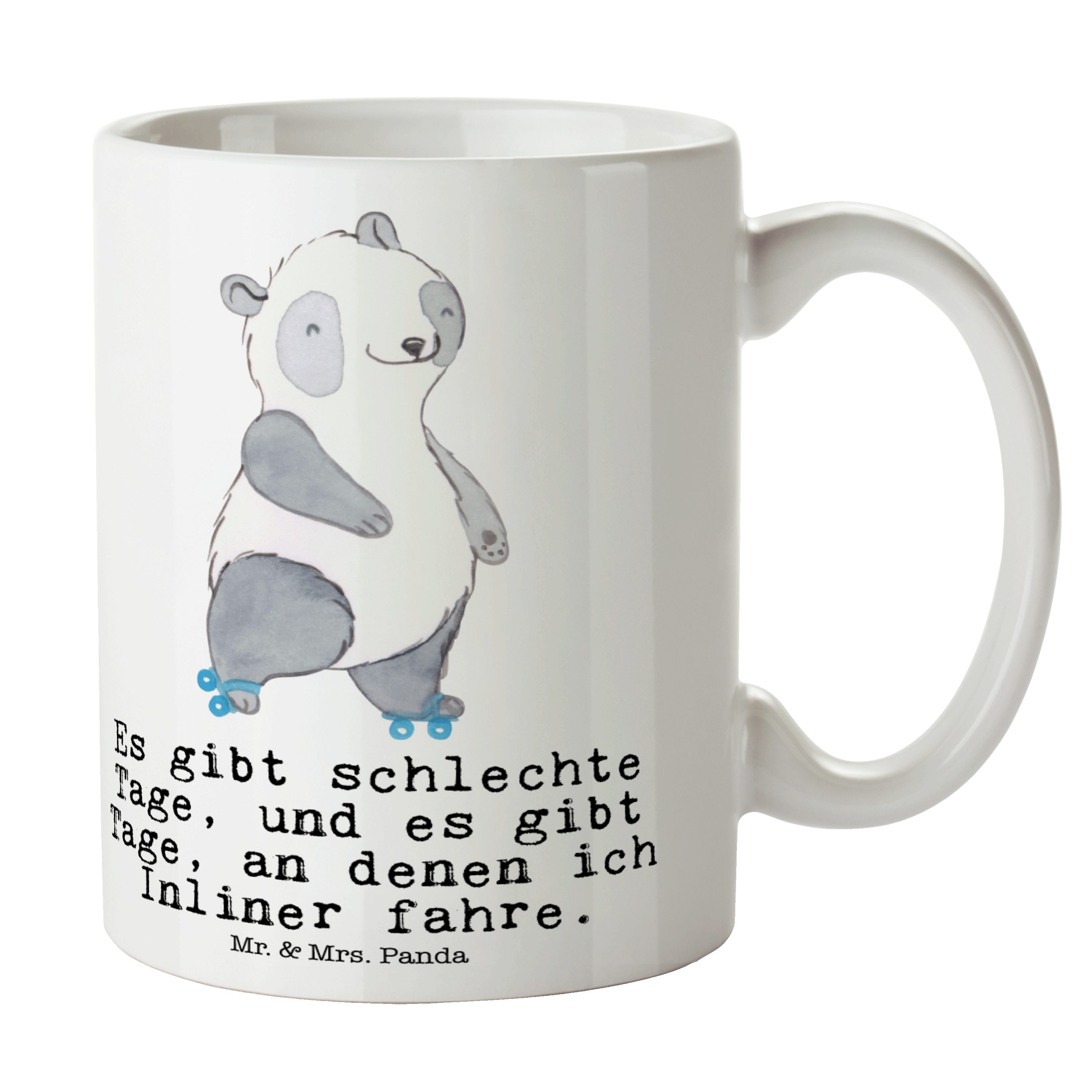 Mr. & Mrs. Panda Tasse Panda Inliner fahren Tage - Weiß - Geschenk, Geschenk Tasse, Keramikt, Keramik