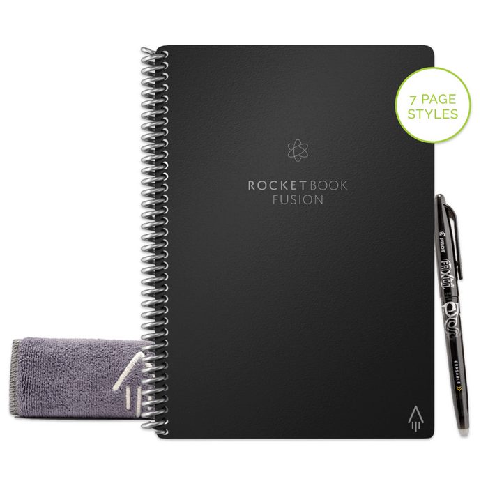 Rocketbook Everlast Notizbuch Rocket Book FUSION - Infinity Black Notizbuch für alles - mit App-Anbindung und Symbol Tagging
