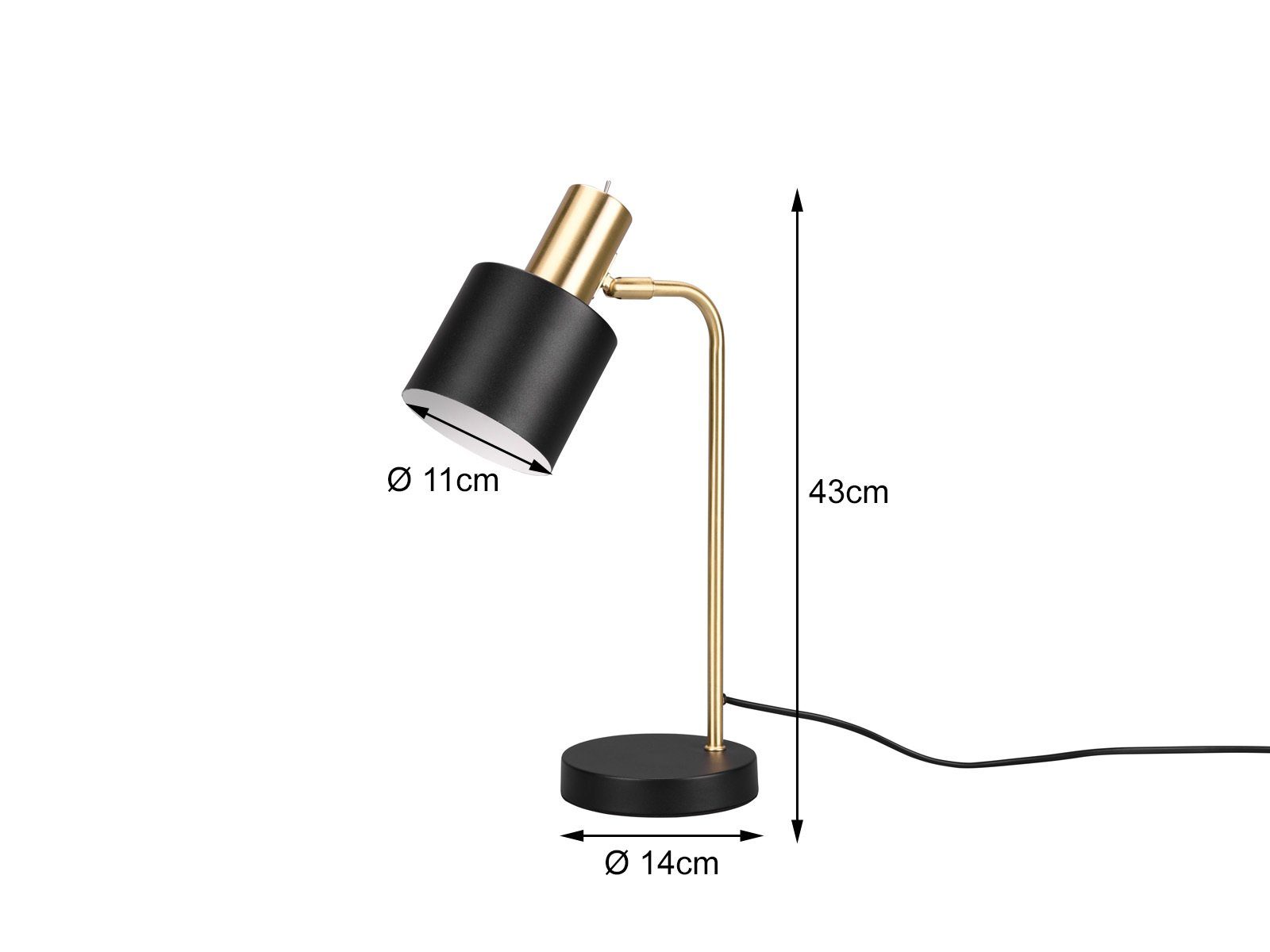 Schwarz meineWunschleuchte Nachttischlampe, Gold, LED H: Schwarz-Gold 43cm dimmbar, wechselbar, mit Leselampe große Bett Lampenschirm LED warmweiß,