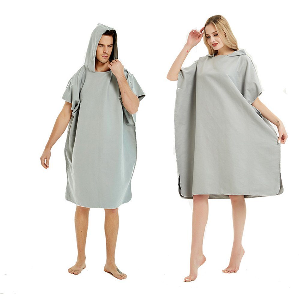 GelldG Mikrofaser Handtuch Poncho, Surf Poncho Herren und Damen Mikrofasertuch grau