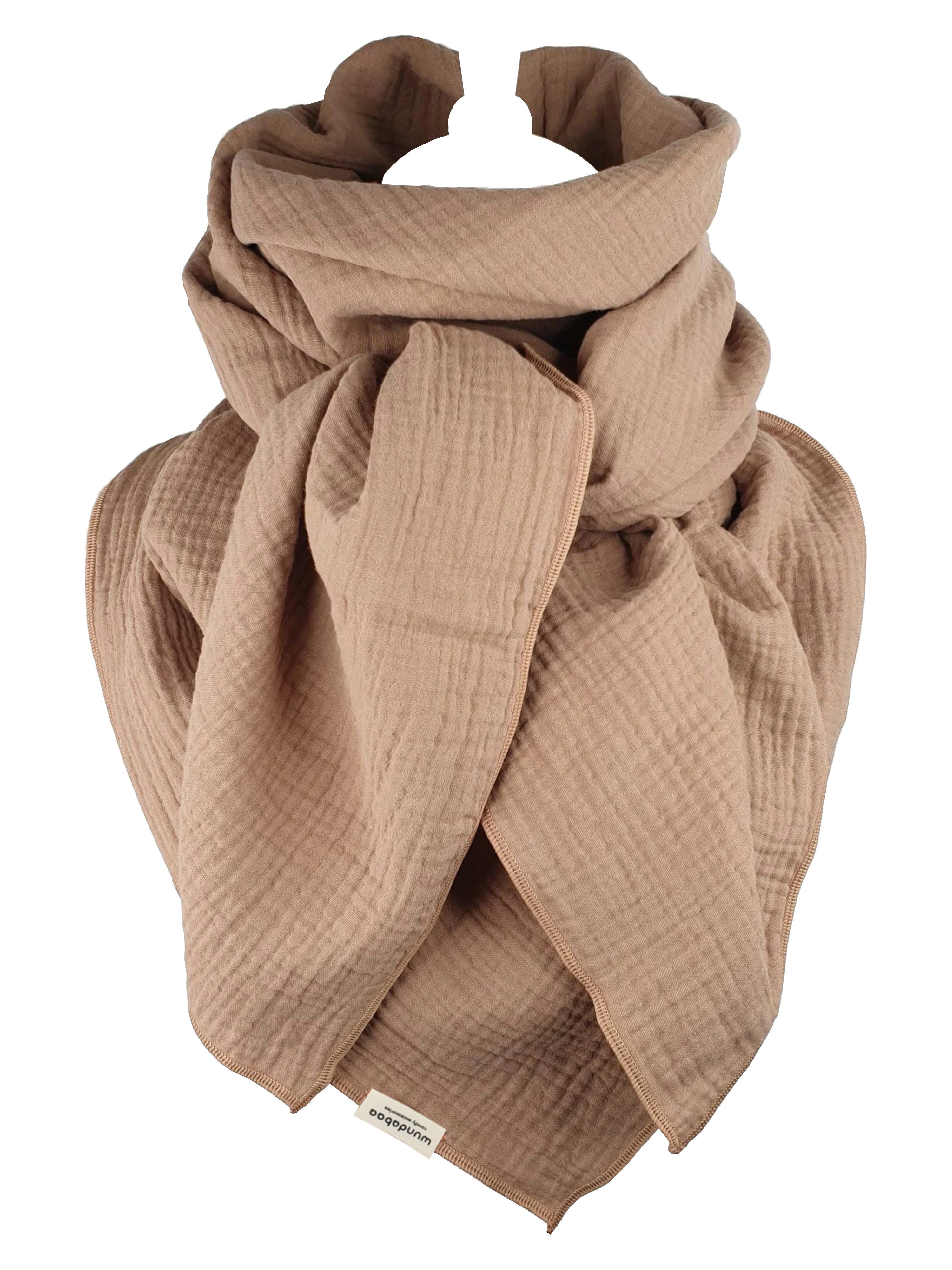 wundabaa Halstuch Musselin in Farbtönen beige, braun, gelb, Rand in Bauschgarn, unifarben