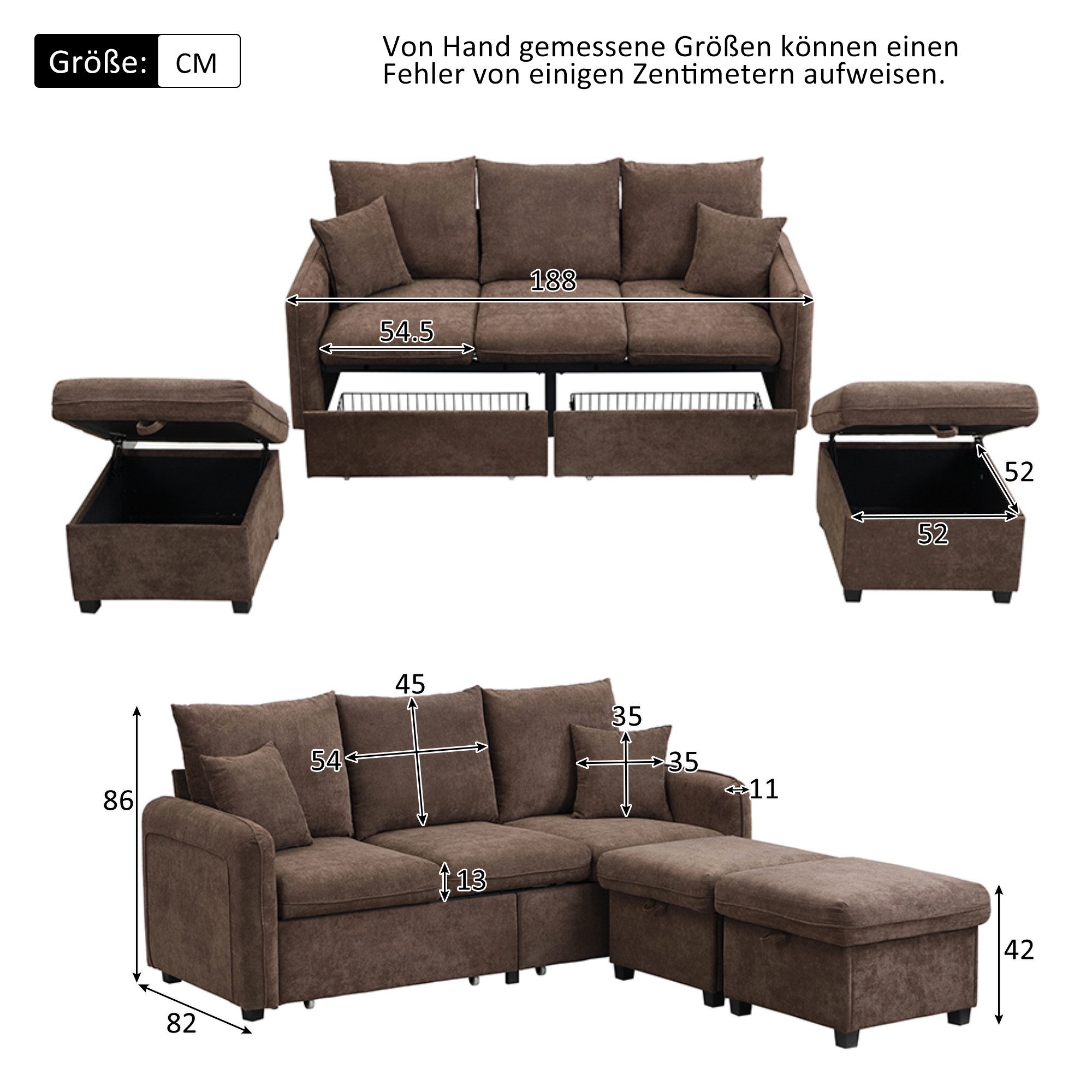 Ecksofa U-förmiges Schlafsofa mit Staufunktion