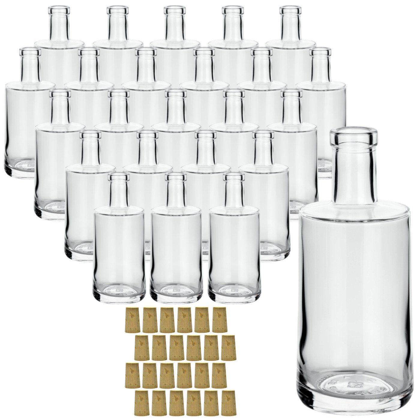 gouveo Trinkflasche Glasflasche 250 ml Prim mit Korken - Schöne Flasche 0,25 l, 24 Flaschen mit Spitzkorken