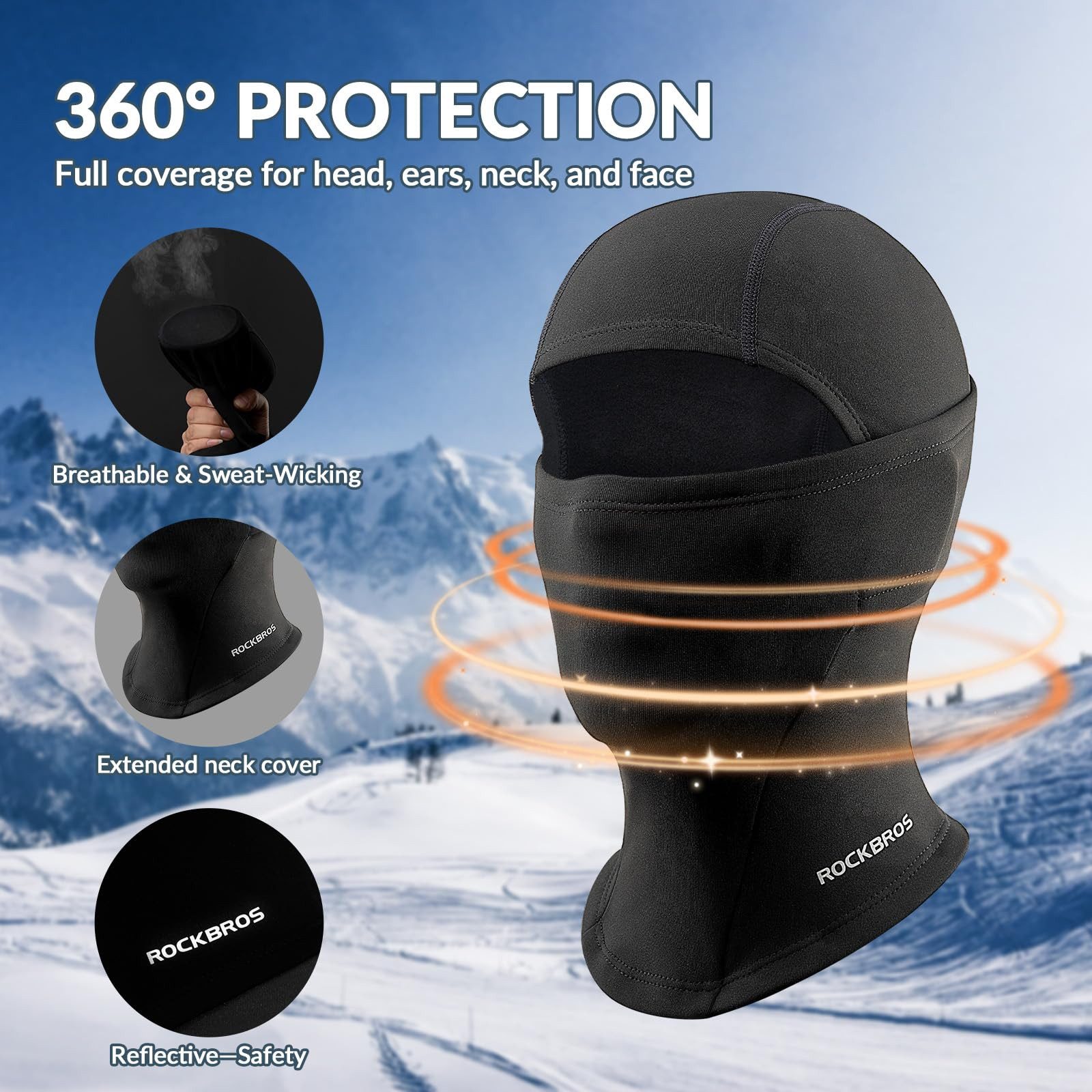ROCKBROS Sturmhaube Winter Balaclava Warm Thermo Gesichtshaube Skimaske für Outdoor Sports Radfahren, Skifahren, Laufen Mädchen/Jungen