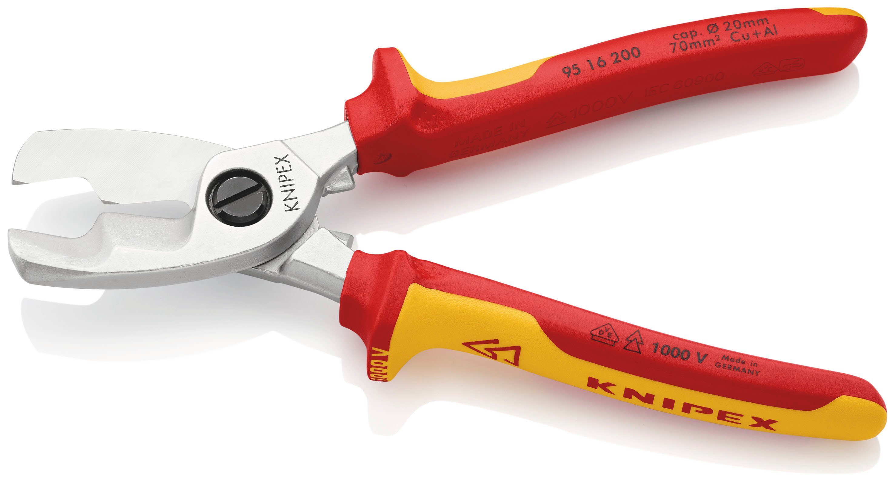 Knipex Kabelschere 95 16 200 mit Doppelschneide, isoliert mit Mehrkomponenten-Hüllen, VDE-geprüft verchromt 200 mm