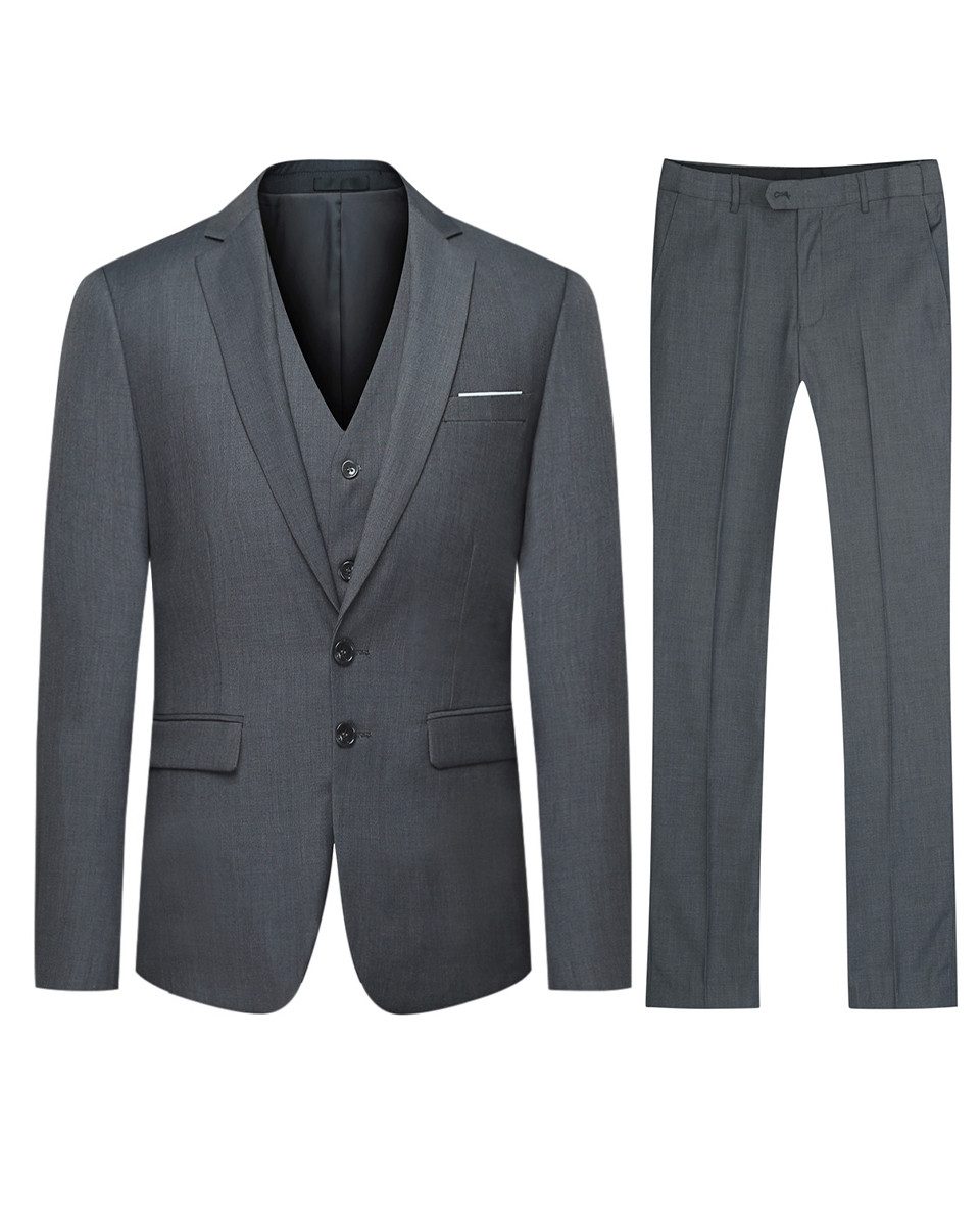 Allthemen Anzug (3 tlg) Herrenanzug Slim Fit mit 2 Knöpfe für Business