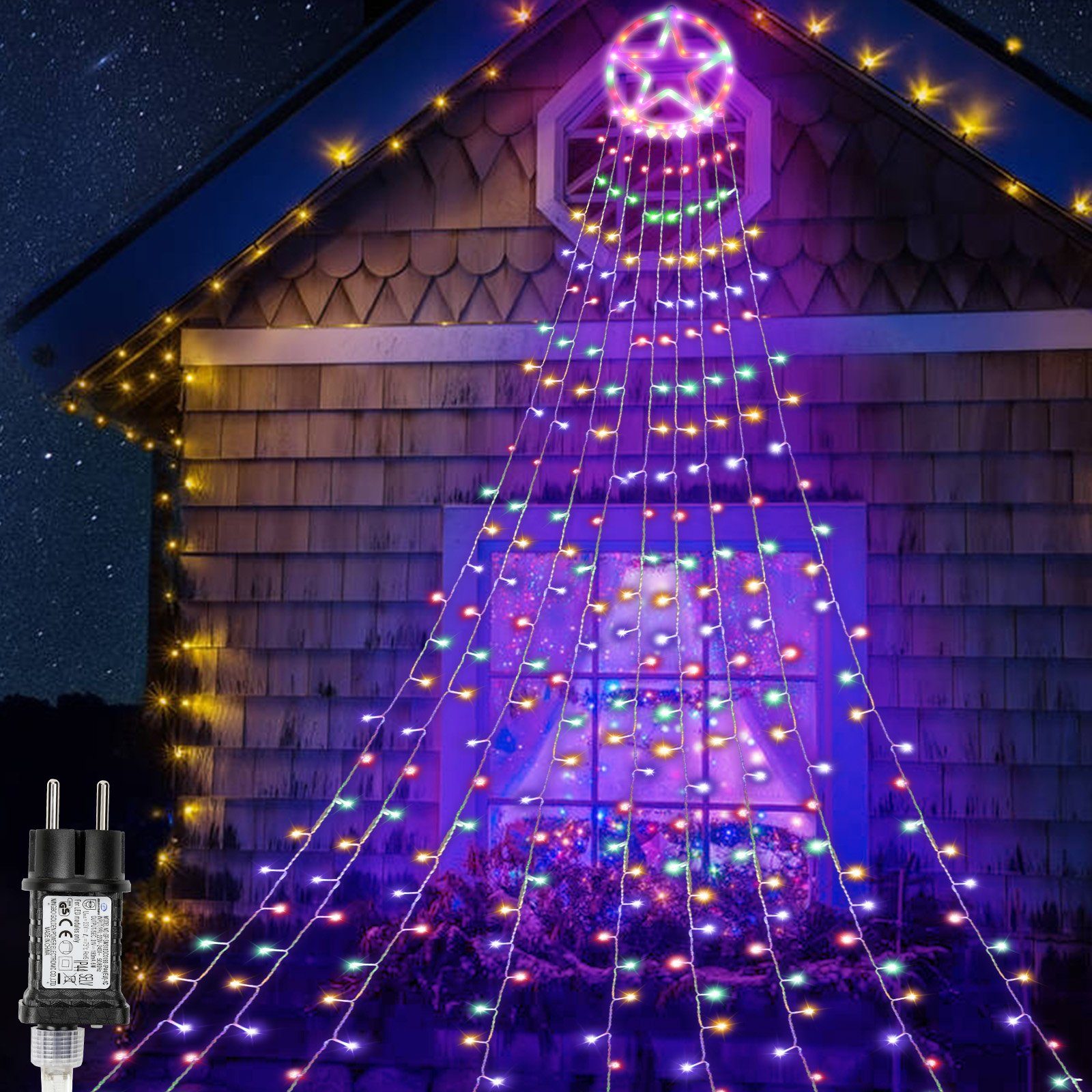 Gimisgu LED-Lichterkette LED Lichterkette Weihnachtsbaum Weihnachtsbaumkette 319 LEDs Bunt