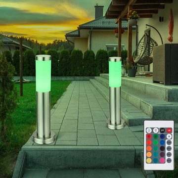 etc-shop LED Außen-Stehlampe, Leuchtmittel inklusive, Warmweiß, Farbwechsel, 2er Set Edelstahl Außen Steh Lampen RGB LED Garten Farbwechsel Stand