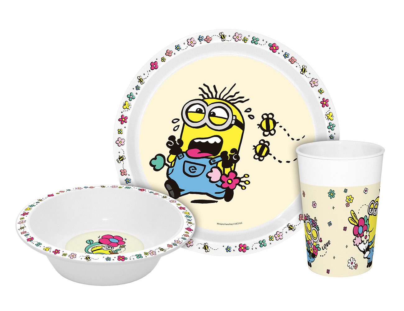 Geda Labels GmbH Kindergeschirr-Set Minions Bellospring 3teilig (3-tlg), PP, Beige, 21,5x21,5x8,5, spülmaschinengeeignet