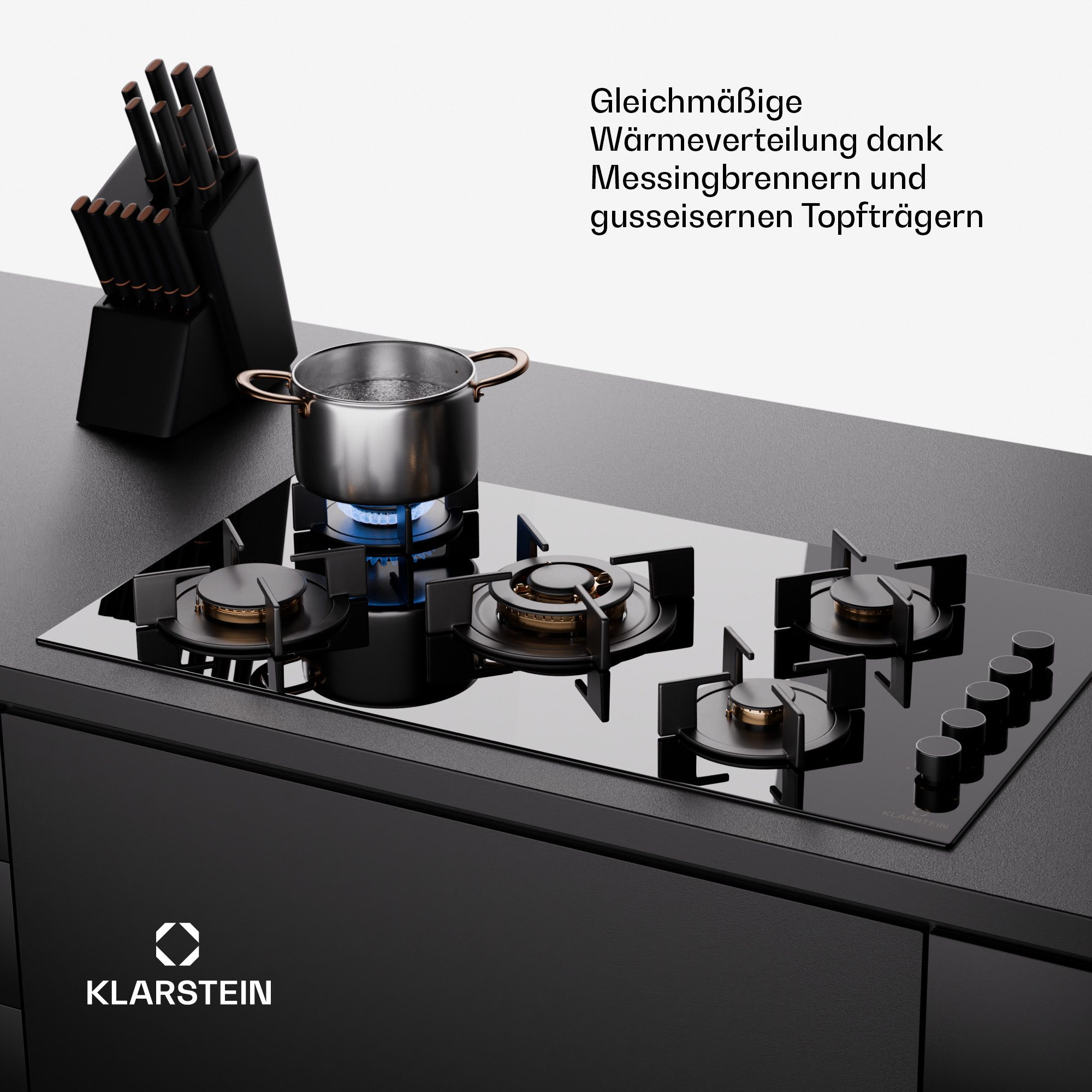 Klarstein Gas-Kochfeld Goldflame 10045627, Kochfelder Gas Hob 5 Zonen Glaskeramik Einbau – Bild 5 von 5