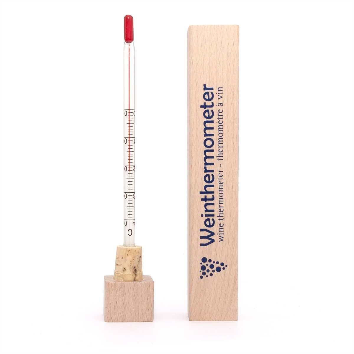 Lantelme Винні термометри Glas im Holzbox Weinglas Weinflasche Wein Thermometer Temperaturmesser, 2-tlg., 0-40 Grad Celsius, Buchenholz