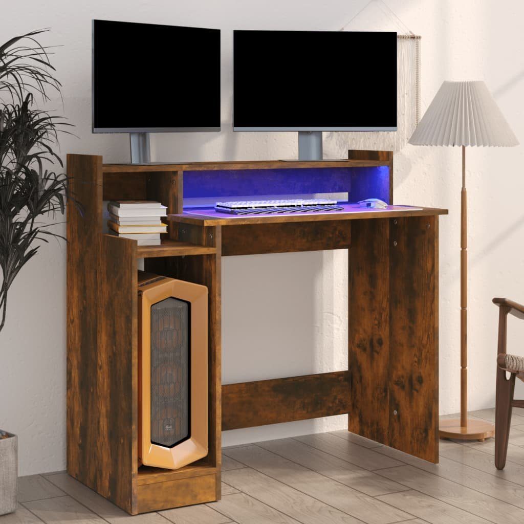 furnicato Schreibtisch mit LEDs Räuchereiche 97x45x90 cm Holzwerkstoff