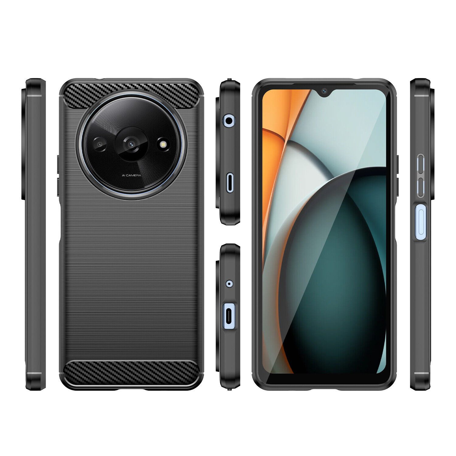 betterfon Handyhülle Carbon Hülle für Xiaomi Redmi A3 Backcover TPU Silikon Bumper Schwarz, Carbon-Look – stoßfestes Case mit Air-Cushion & Metall-Optik