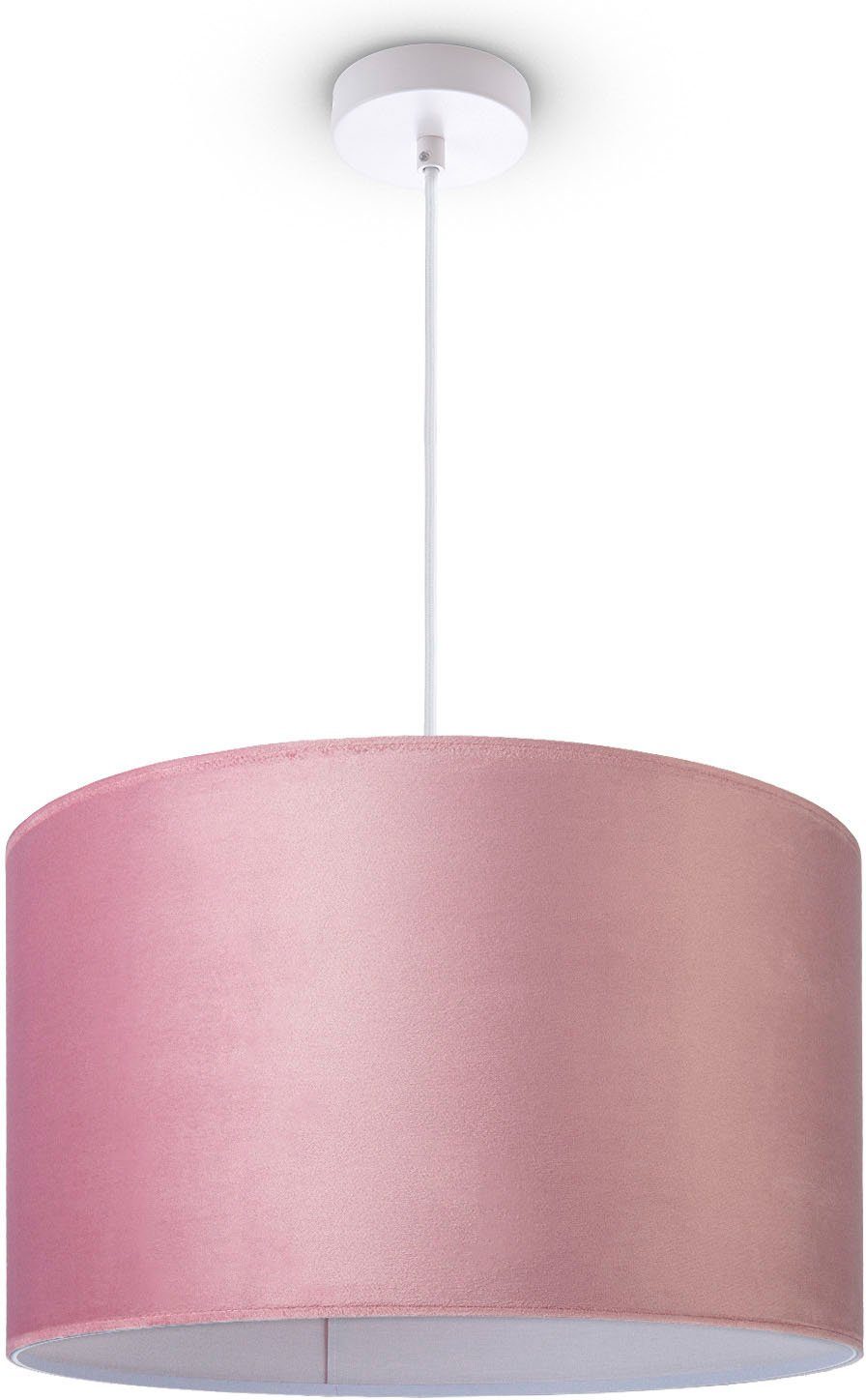 Paco Home Pendelleuchte Hugo uni Color, ohne Leuchtmittel, Wohnzimmer Lampenschirm aus Velour Unifarben Deko E27 Kabel 1,5m pink | Pendelleuchten