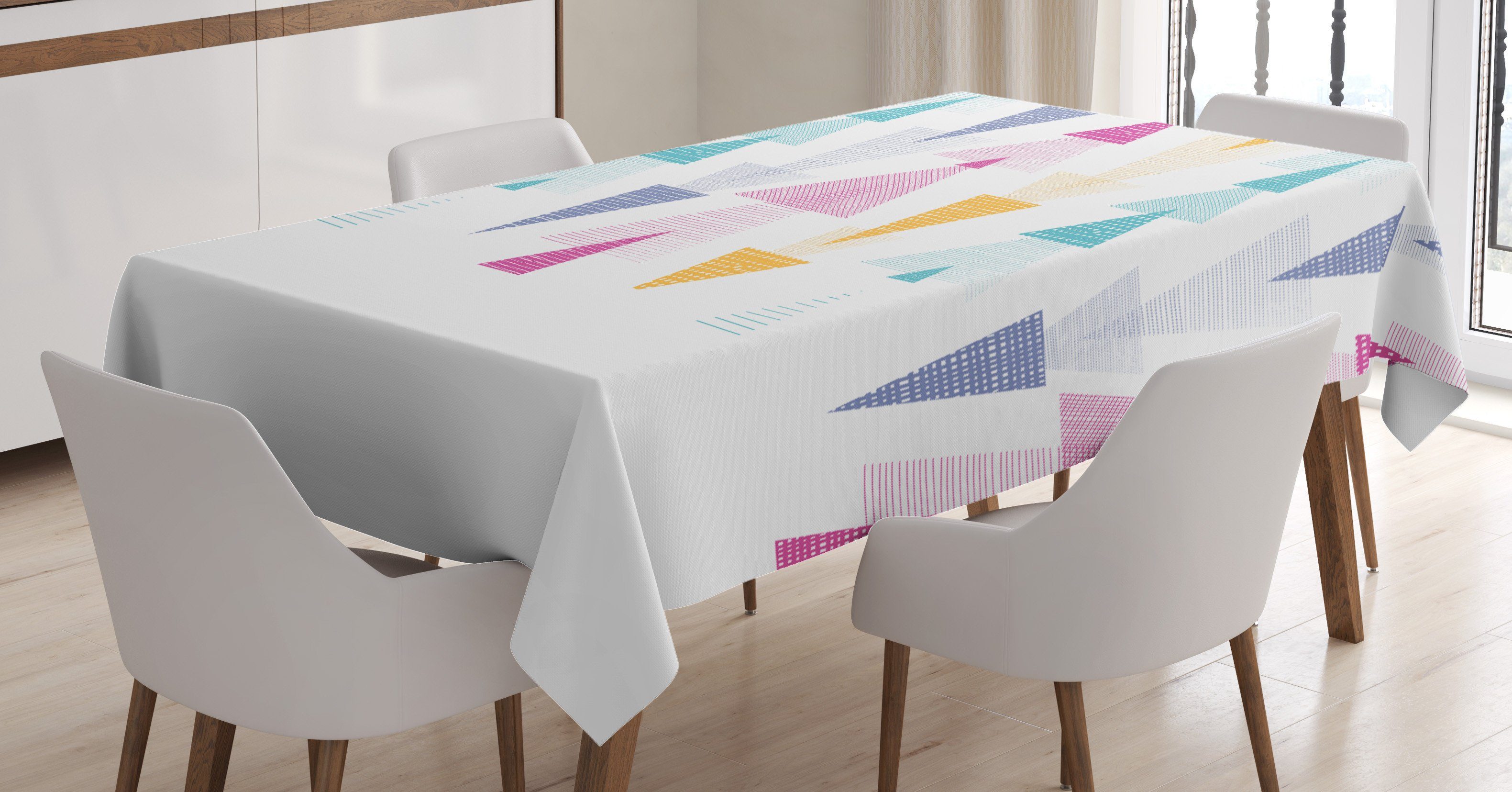 Abakuhaus Tischdecke Farbfest Waschbar Für den Außen Bereich geeignet Klare Farben, Dreiecke Abstrakte Geometrie Kunst
