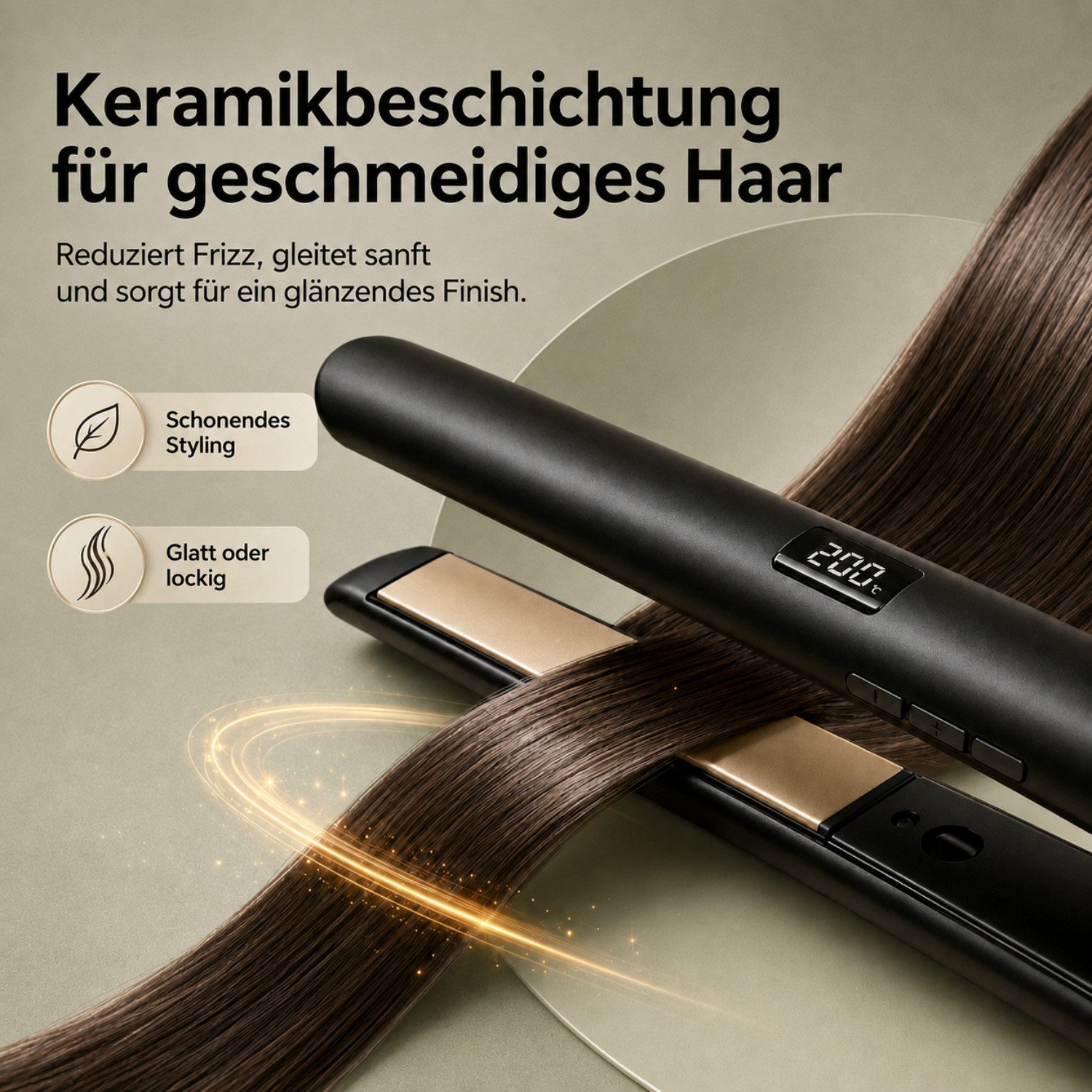 Fyrove Glätteisen Haarglätter mit LCD-Display, 4 Temperaturstufen 140–200°C Keramik-Haarglätter mit Auto-Off, 360° Drehkabel, Styling-Tool für glattes Haar, Rei – Bild 5 von 5