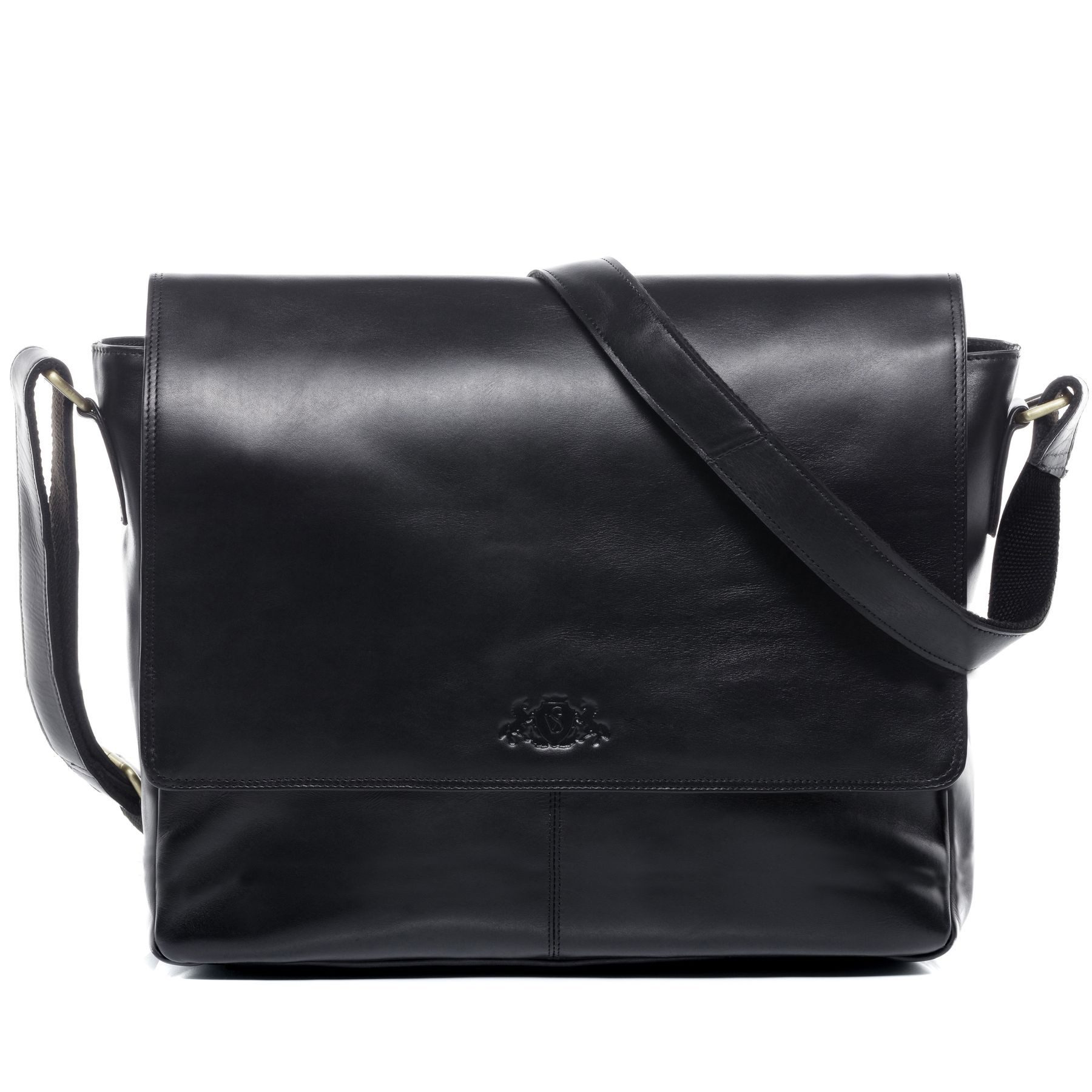 SID & VAIN Messenger Bag SPENCER XL groß Laptop-Tasche 15 Zoll echt Leder, Umhaengetasche Laptop Fach Herren Damen Schultertasche schwarz
