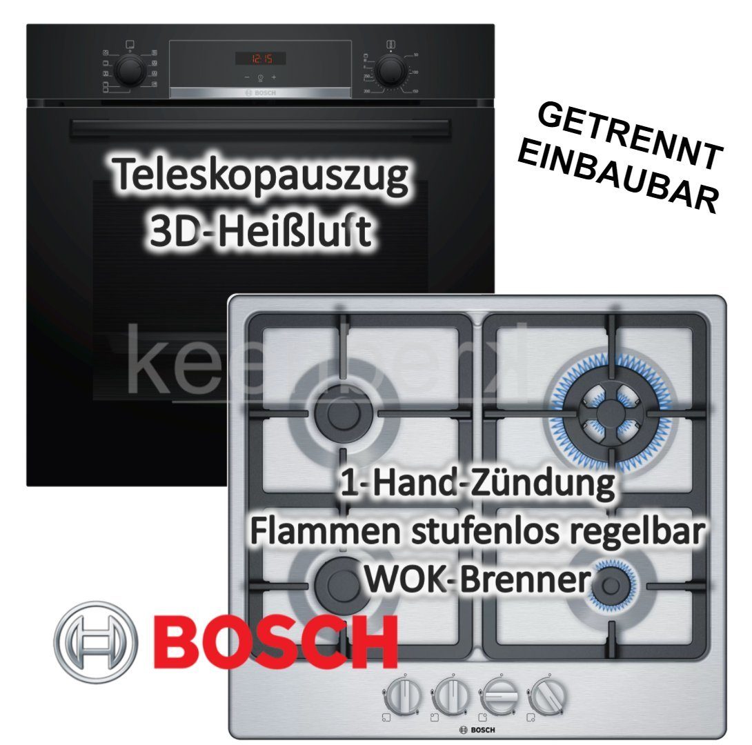 keenberk Backofen-Set HERDSET Bosch Backofen Teleskopauszug mit Gaskochfeld  - autark, 60 cm NEU