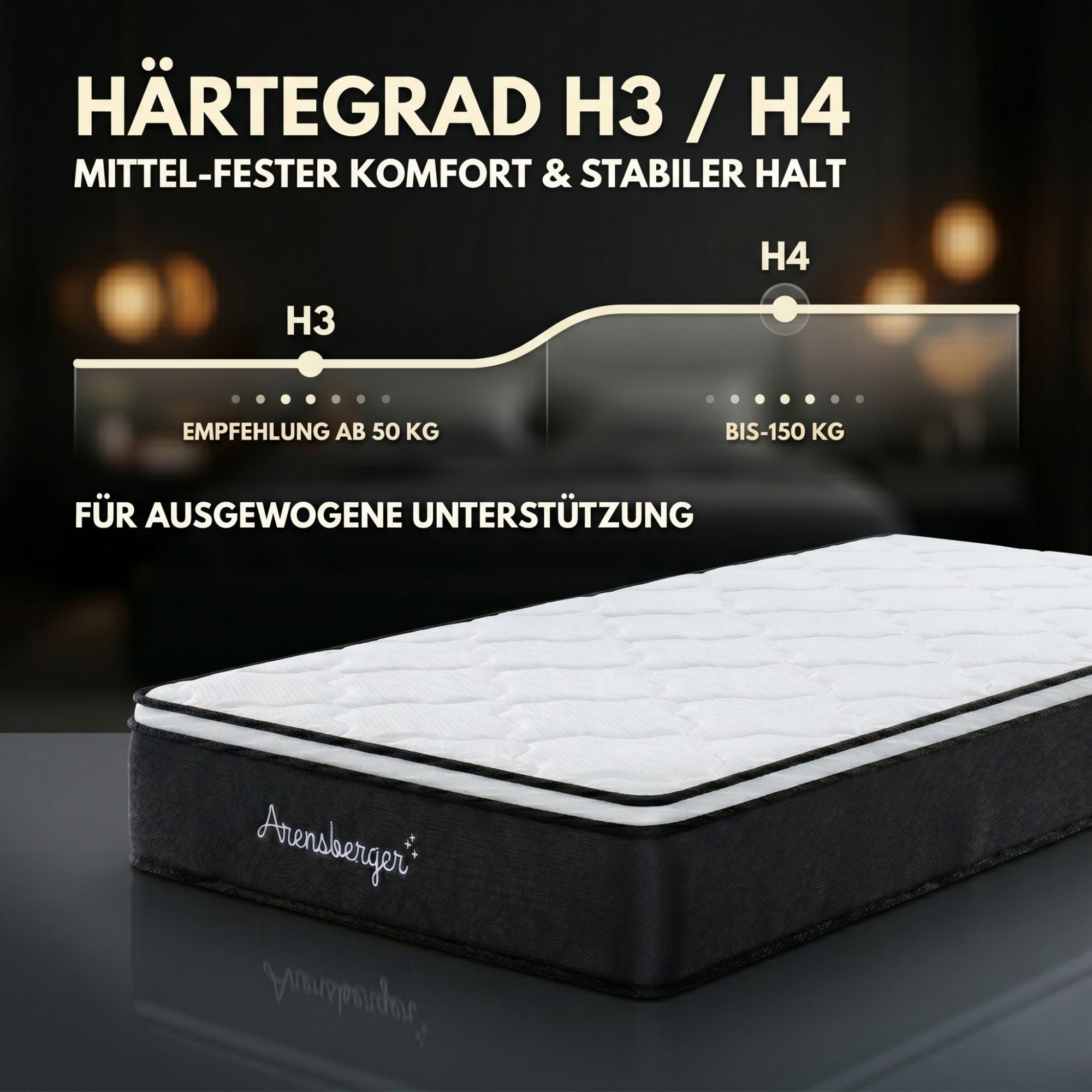 Taschenfederkernmatratze Matratze EMILIA, 23cm hoch, Taschen Federkernmatratze H3 Premium, Arensberger, 23 cm hoch, (Matratze 90 x 200 cm), Taschenfederkernmatratze mit Gelschaum & Kaltschaum, 90x200cm