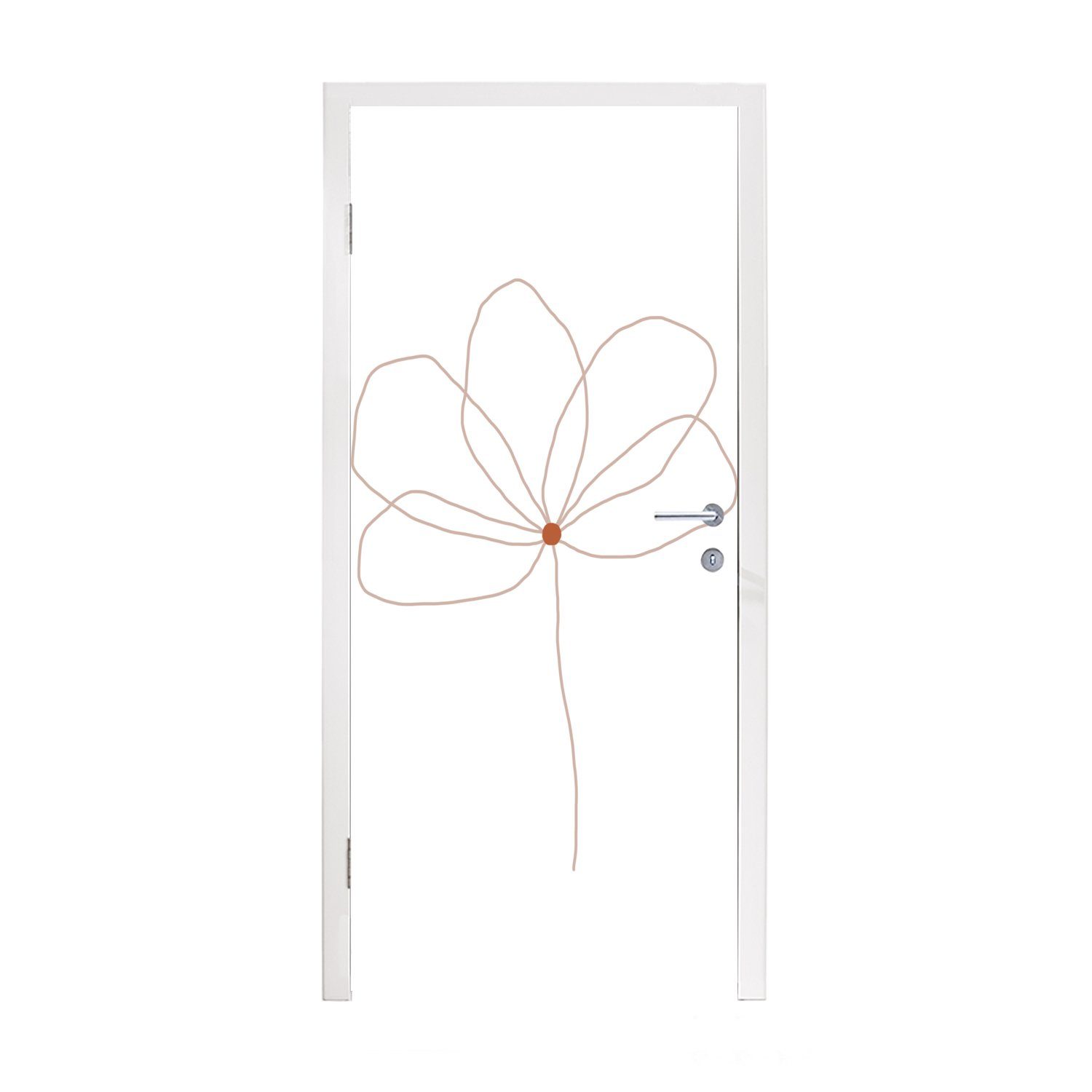 MuchoWow Türtapete Blume - Strichzeichnung - Natur, Matt, bedruckt, (1 St), Fototapete für Tür, Türaufkleber, 75x205 cm
