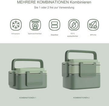 HIBNOPN Lunchbox Bento Box, Lunchbox Erwachsene Edelstahlfach, Auslaufsicher 1600ml