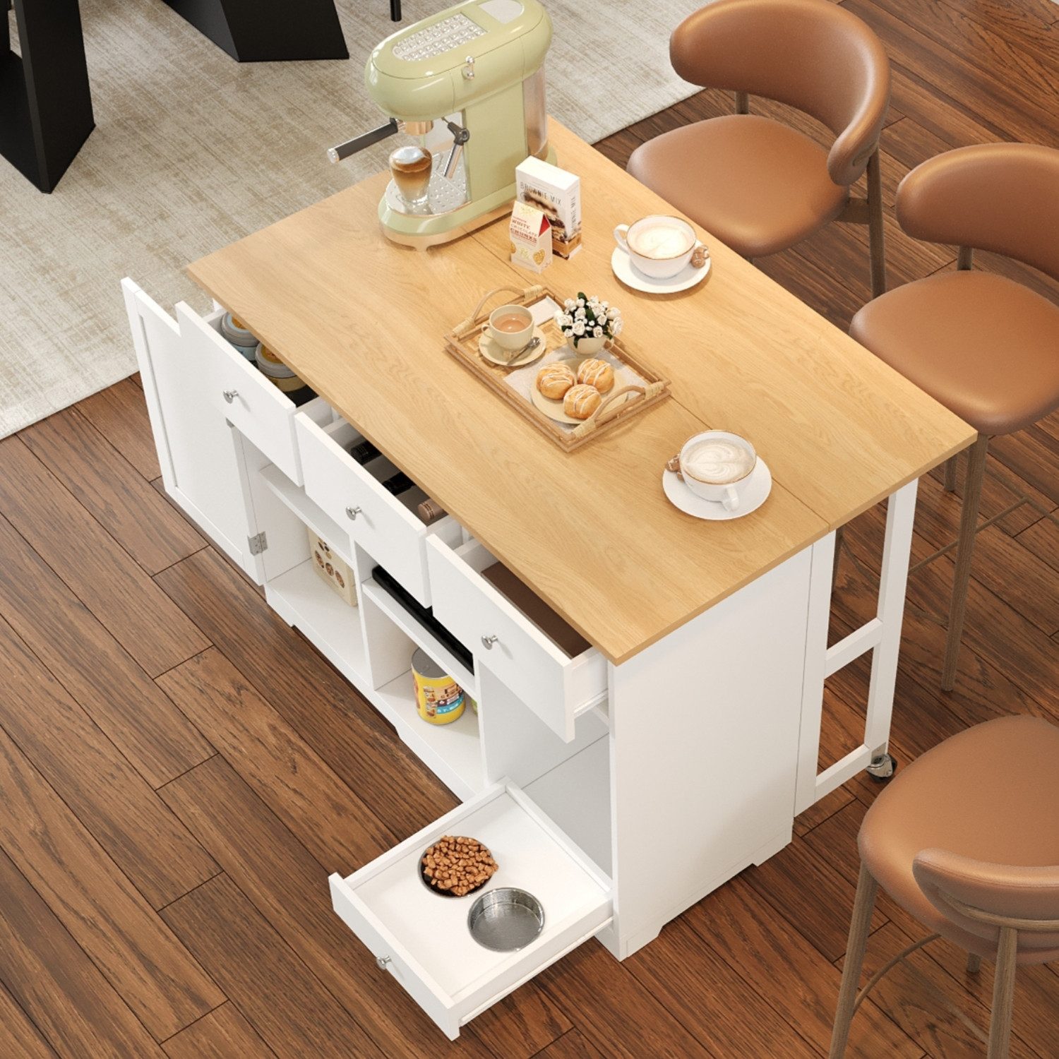 Flieks Küchenwagen mit Haustierfressnapf, erweiterbare Arbeitsplatte günstig online kaufen