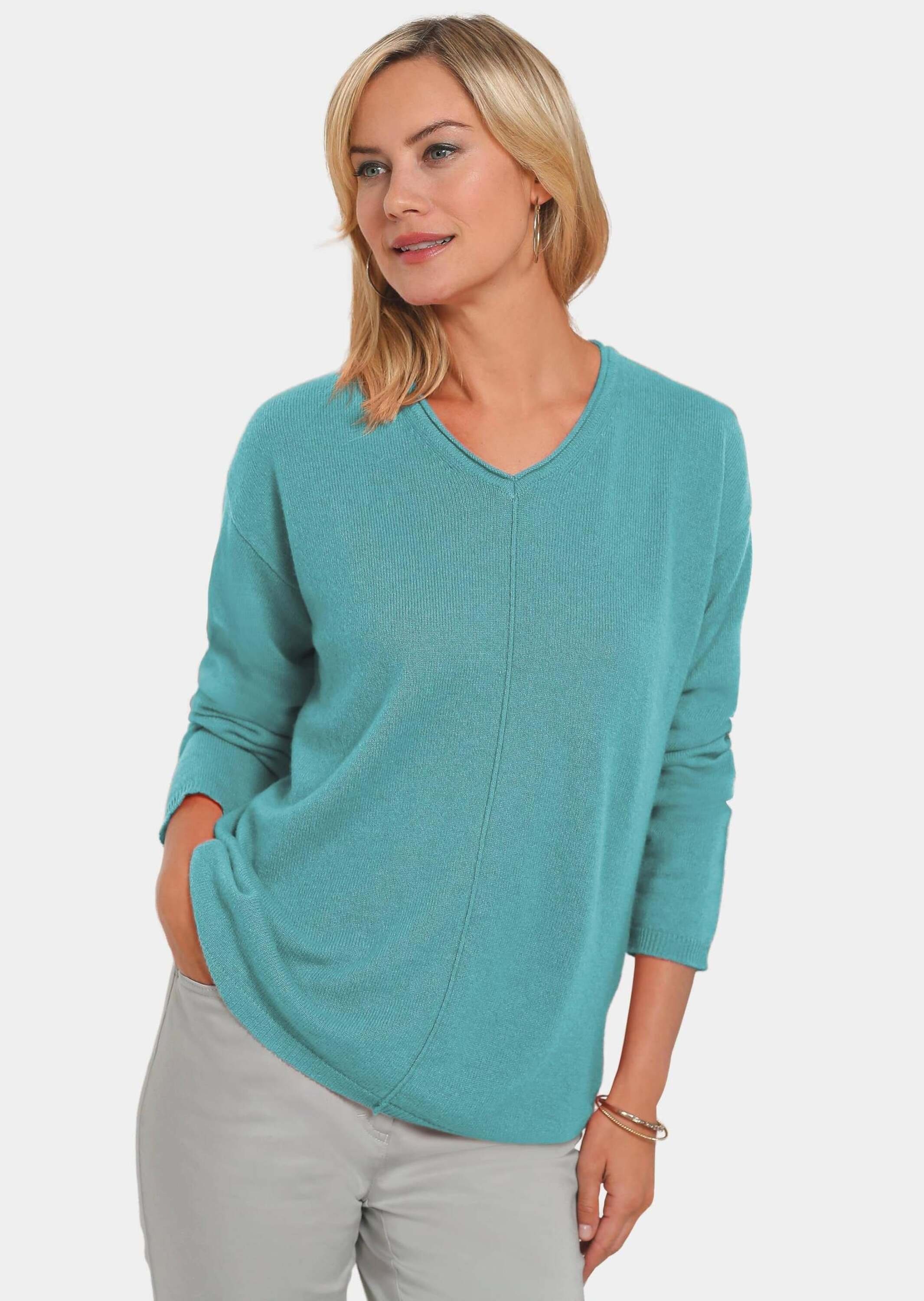 GOLDNER Strickpullover Basicpullover mit V-Ausschnitt Strickpullover mit Te günstig online kaufen