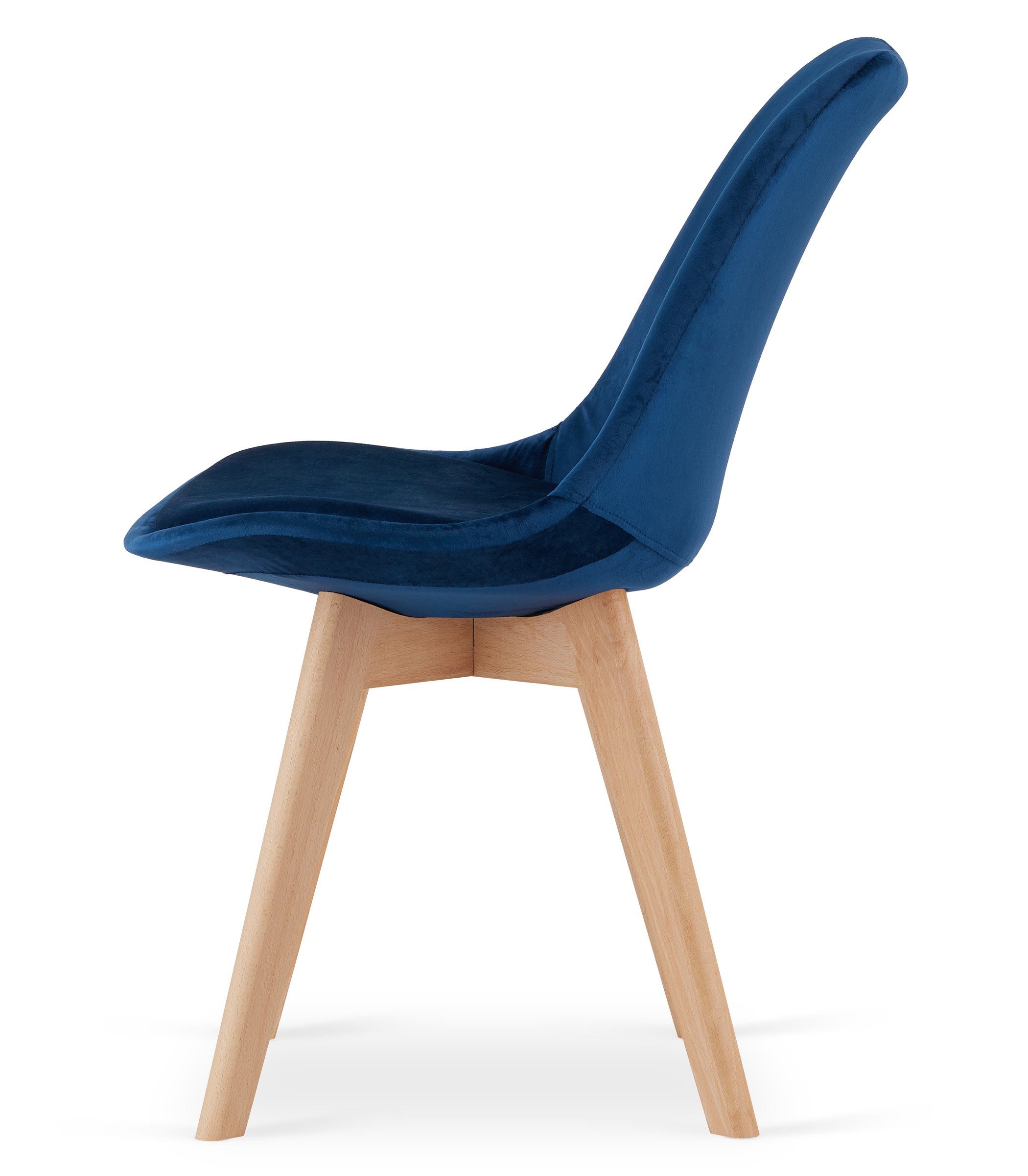 mit Sitzlast, natürliche Buchenholz, blauer kg weicher Küchenstuhl Stoff Stuhl, Beine gepolsterter Collective 4er-Set Beinen 120 Samtstoff, aus Home Esszimmerstuhl