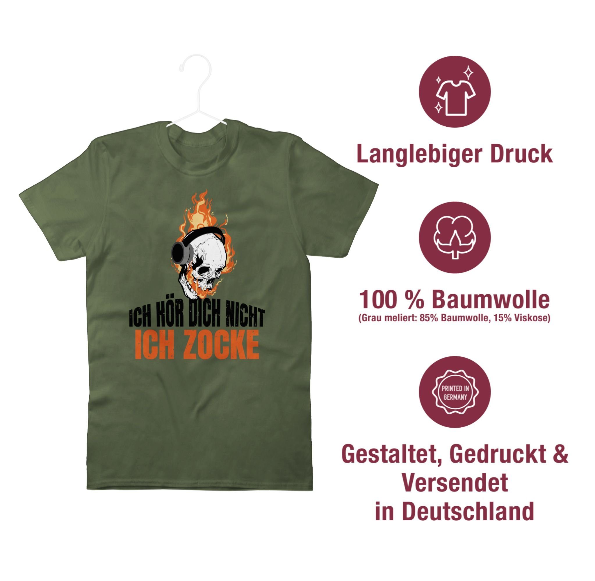 dich hör Totenkopf Grün zocke Ich Nerd 02 Geschenke Ich Army T-Shirt Shirtracer nicht