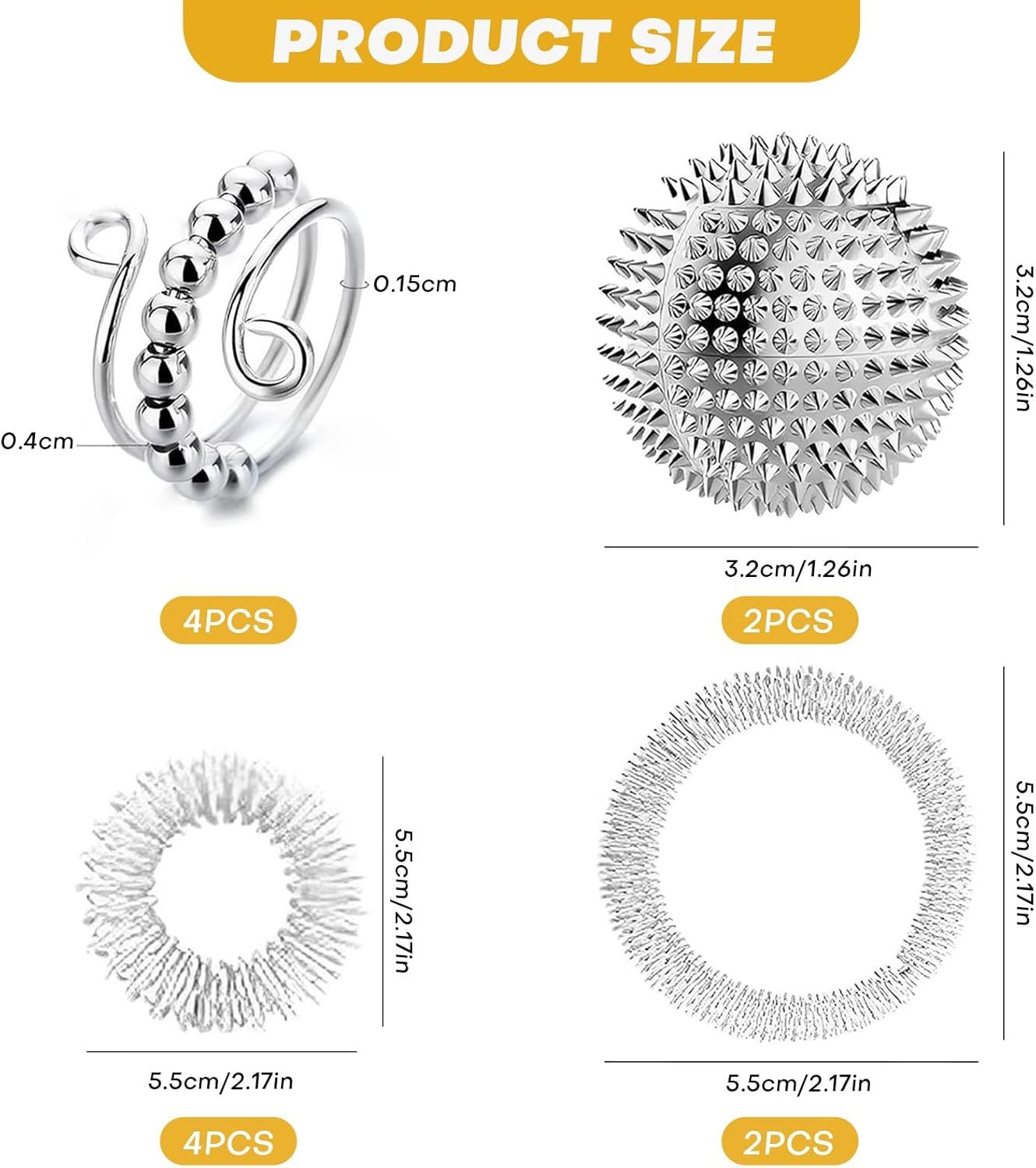 FELIXLEO Massageball 12 Stück Igelball Massage Set mit Anti Stress Ringen, 12-tlg.