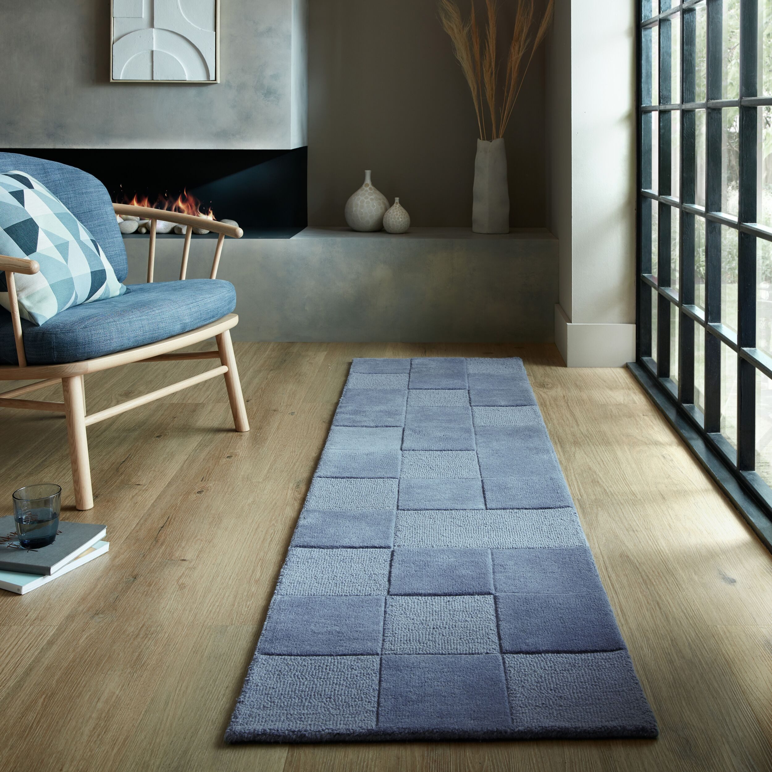 FLAIR RUGS Wollteppich CHECKERBOARD, rechteckig, Höhe: 10 mm, Hoch-Tief-Effekt, Wohnzimmer, Schlafzimmer, 100 % Wollflor