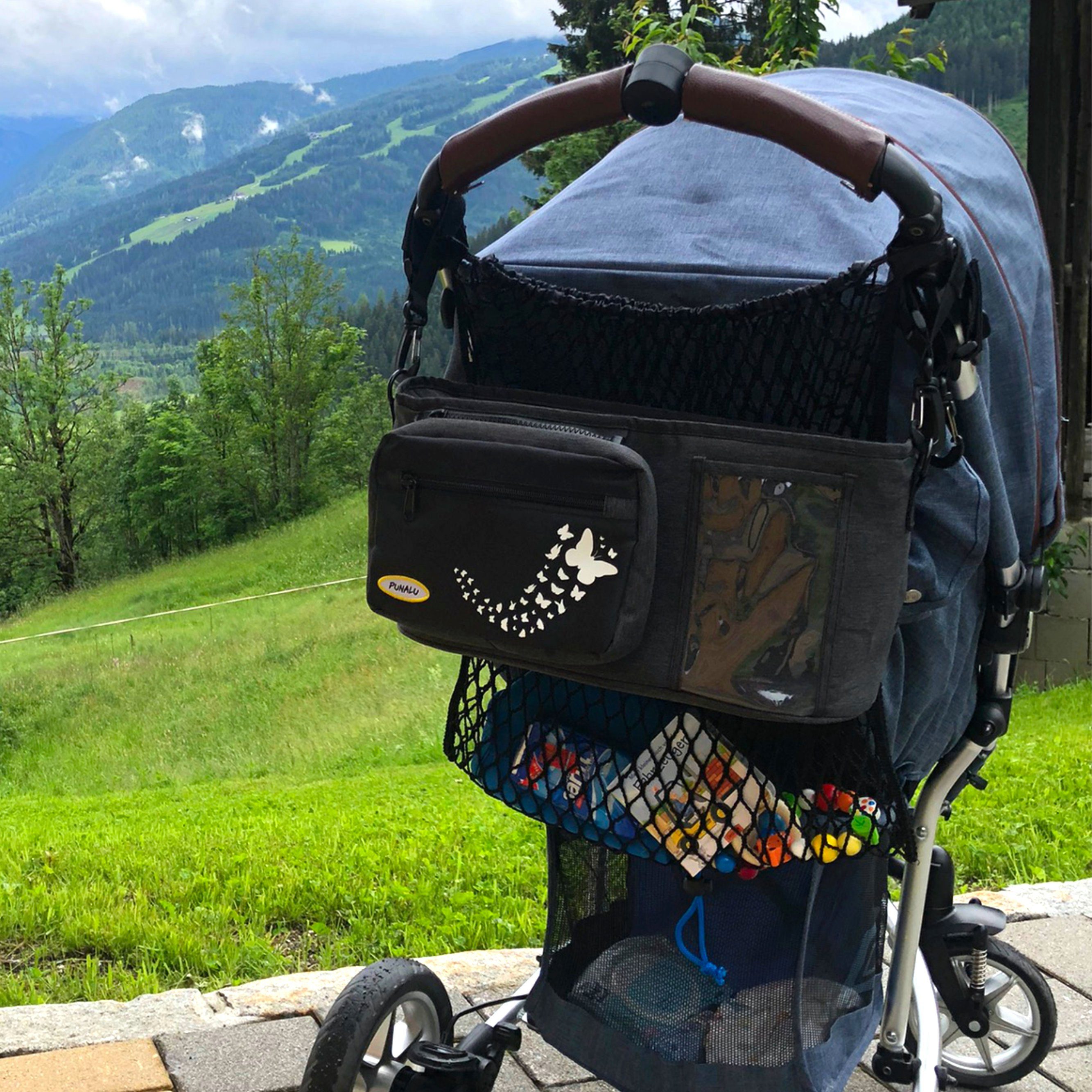 PUNALU Kinderwagen-Tasche Punalu großer Kinderwagen Organizer mit Schmetterlingsmuster