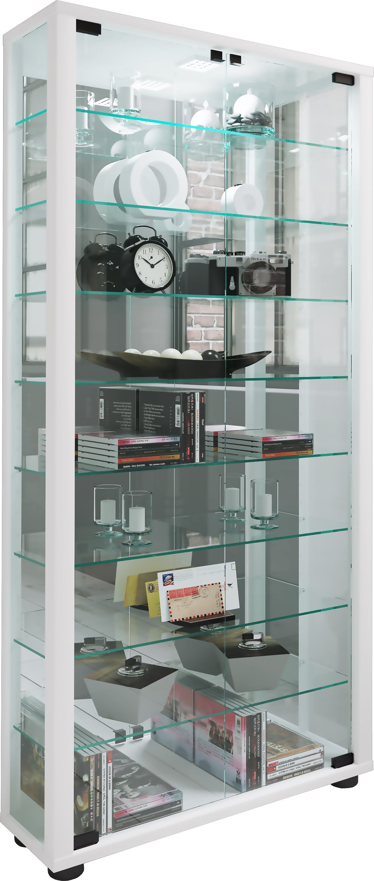 VCM Standvitrine Glas Stand Vitrine Sammelvitrine Lumo Maxi Spiegel