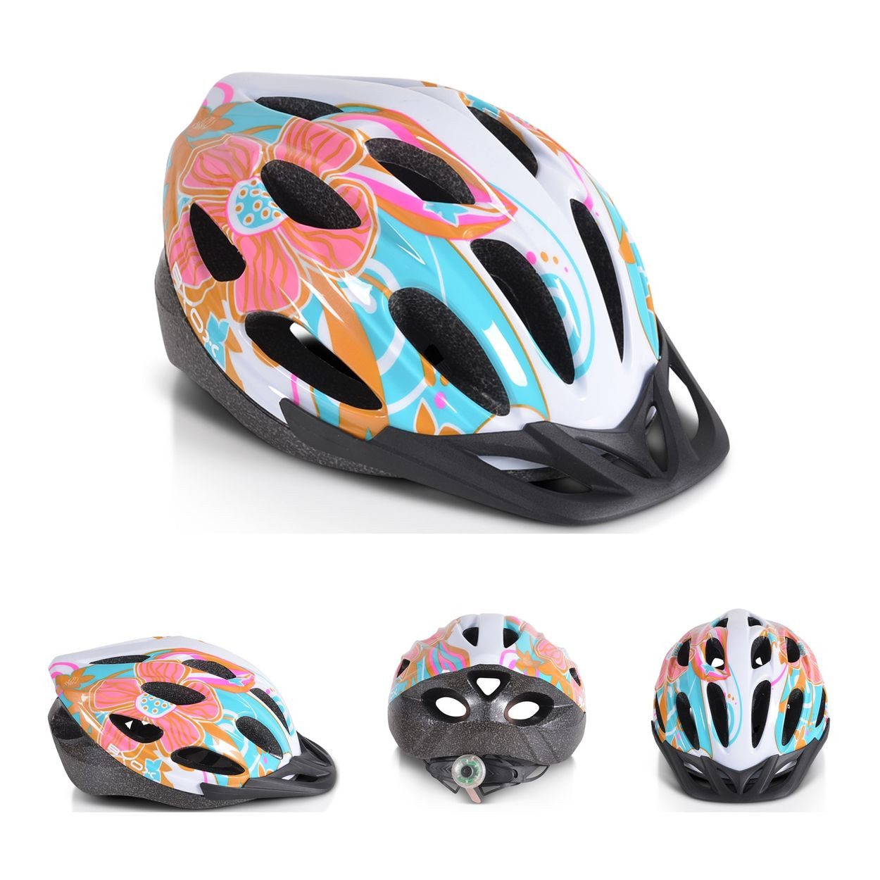 Byox Kinderhelm Y02, Größe L 58-62 cm, 17 Löcher, LED-Licht, EPS + PVC-Schale, einstellbar