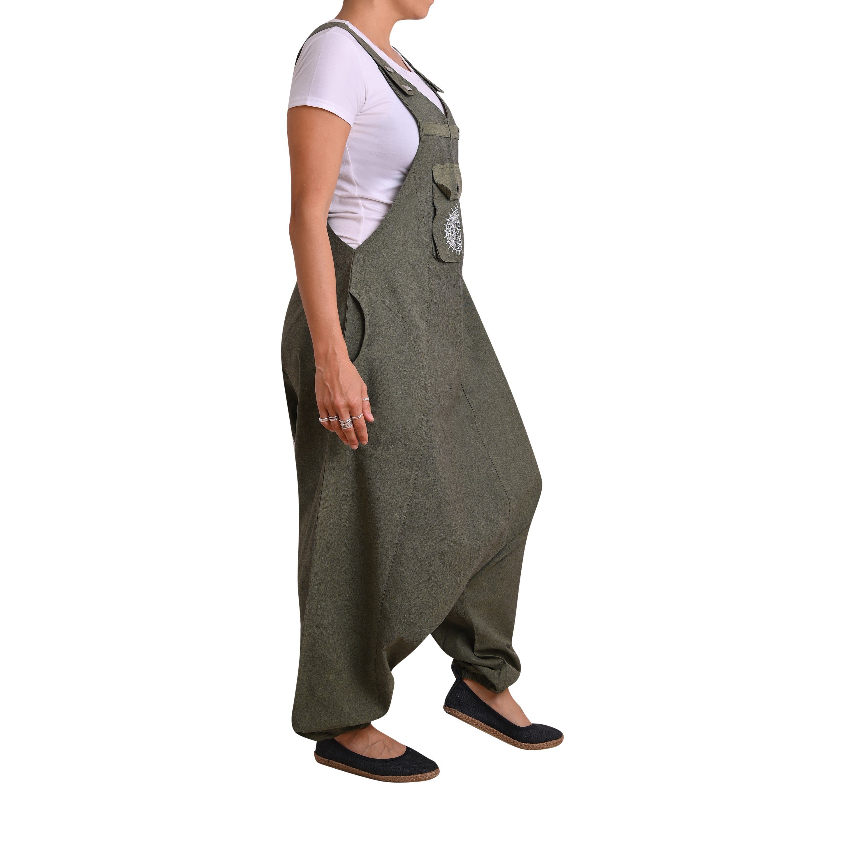 virblatt Jumpsuit Herren & Damen Latzhose, Baumwolle, Overall Herren Sommer Hosenanzug Goa Style, aufgesticktes Mandala – Bild 5 von 5