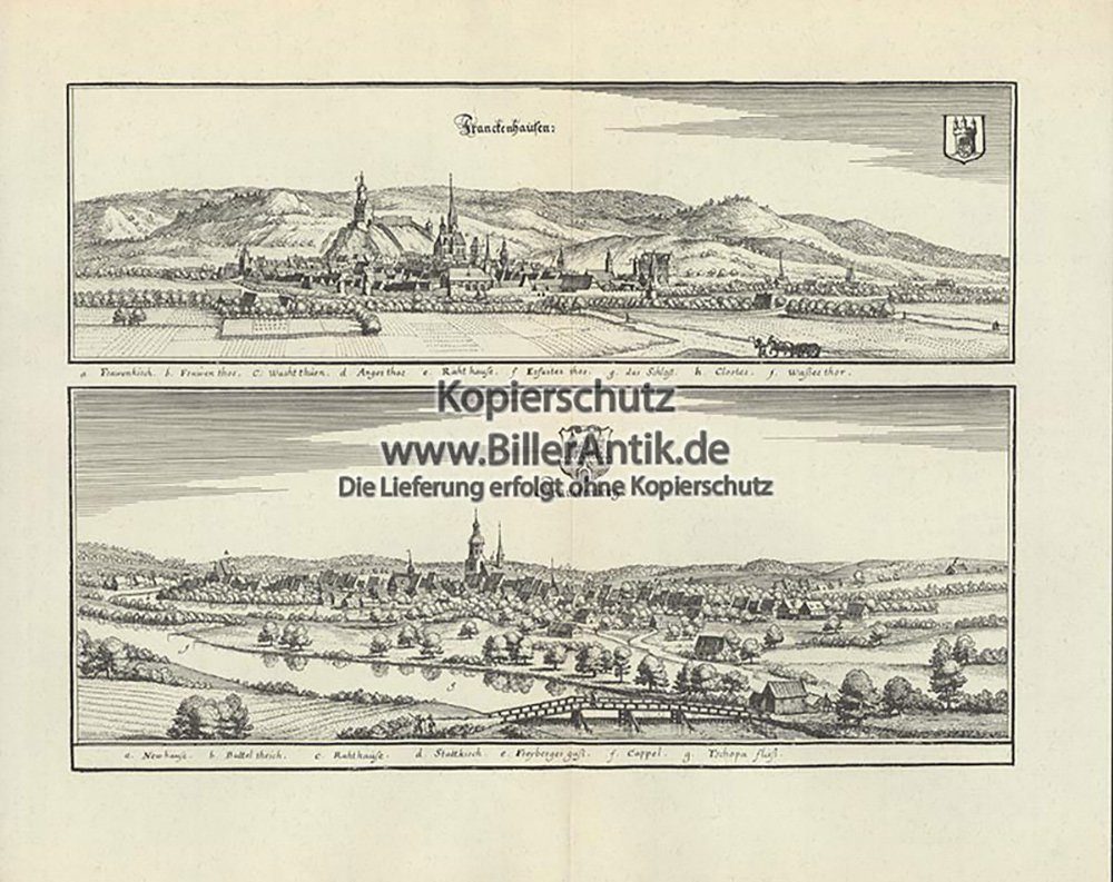 Kunstdruck Franckenhausen Franckenberg Kyffhäuser Burgwald Kupferstich Merian O 0