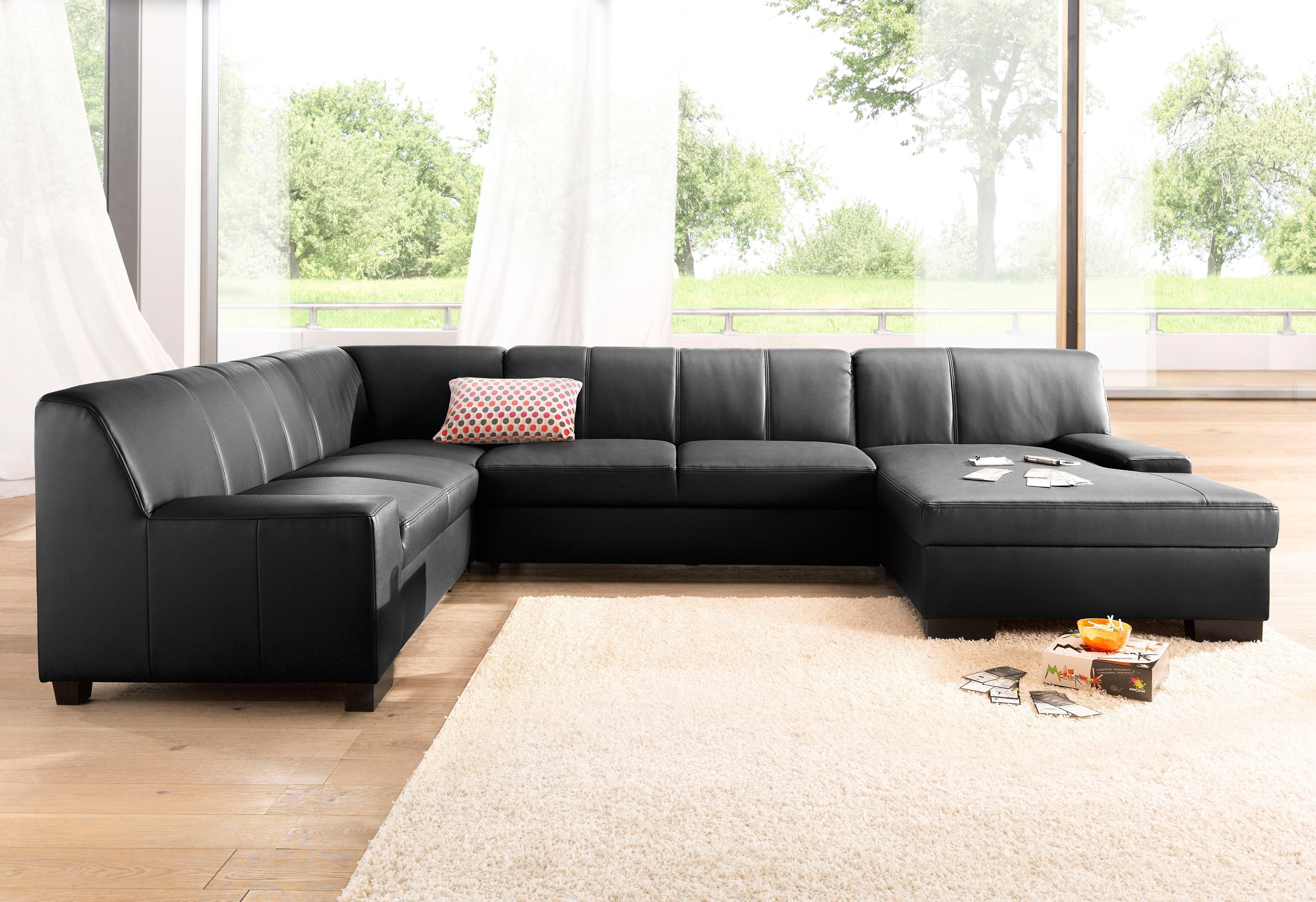 DOMO collection Wohnlandschaft Norma, Kunstleder-Bezug, viel Platz, zeitlos & elegant, Breite 329cm, extrabreite Armlehnen, U-Form, wahlweise mit Bettfunktion