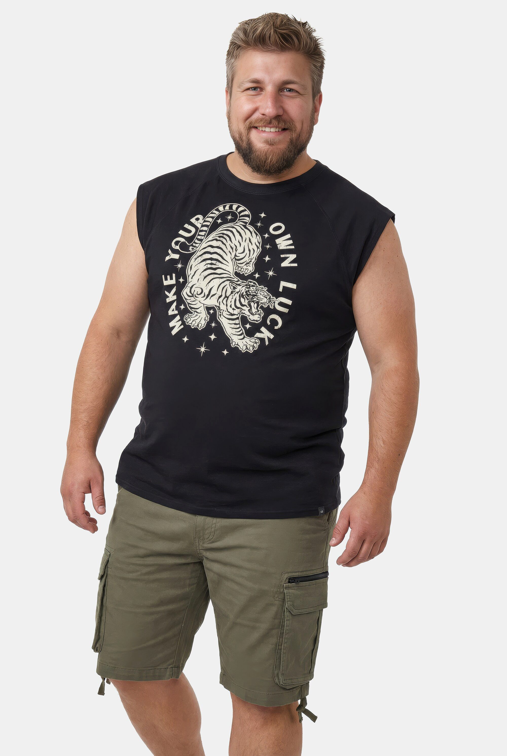 Men Plus T-Shirt Tanktop überschnitten Brustprint bis 8 XL
