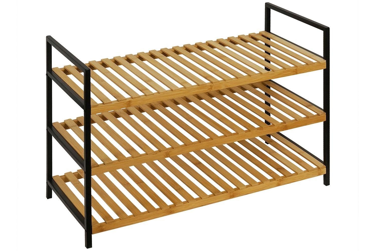 casa NOVA Schuhregal ULFINA, 3 Ablageflächen, Braun, Schwarz, Metall, Bambus, B 70 x H 49 x T 30 cm