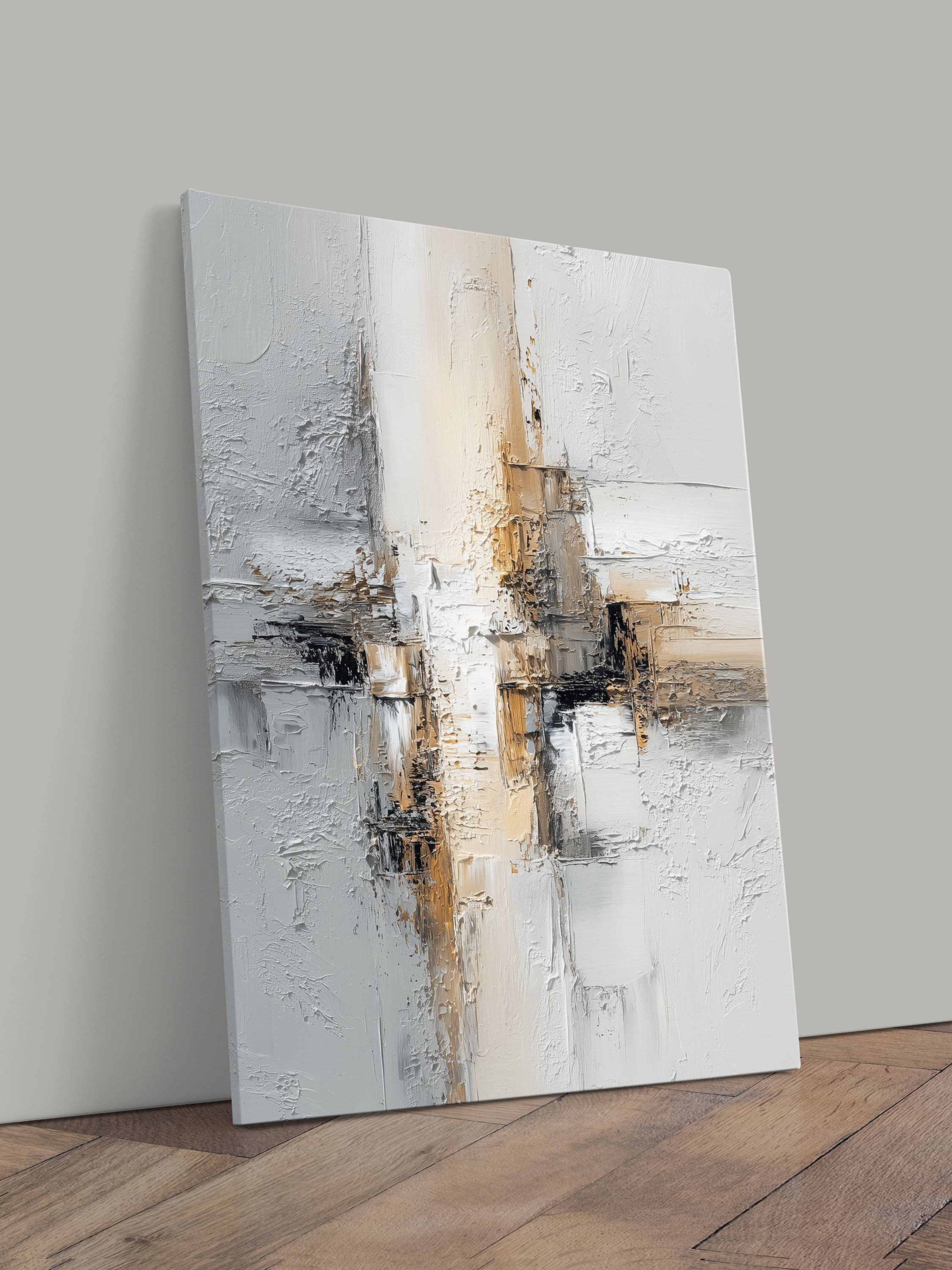 artissimo Leinwandbild Bild auf Leinwand 50x70 cm Wandbild - moderne Kunst grau beige, Abstrakte Malerei: Struktur II