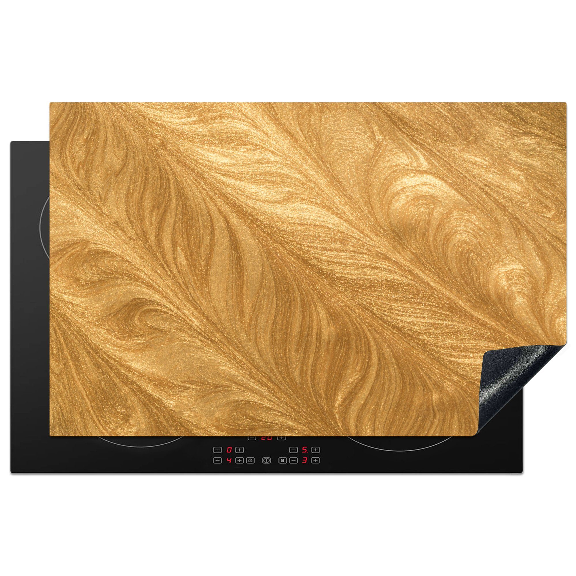 MuchoWow Herdblende-/Abdeckplatte Goldene Federn Textur, Vinyl, (1 tlg), 81x52 cm, Induktionskochfeld Schutz für die küche, Ceranfeldabdeckung