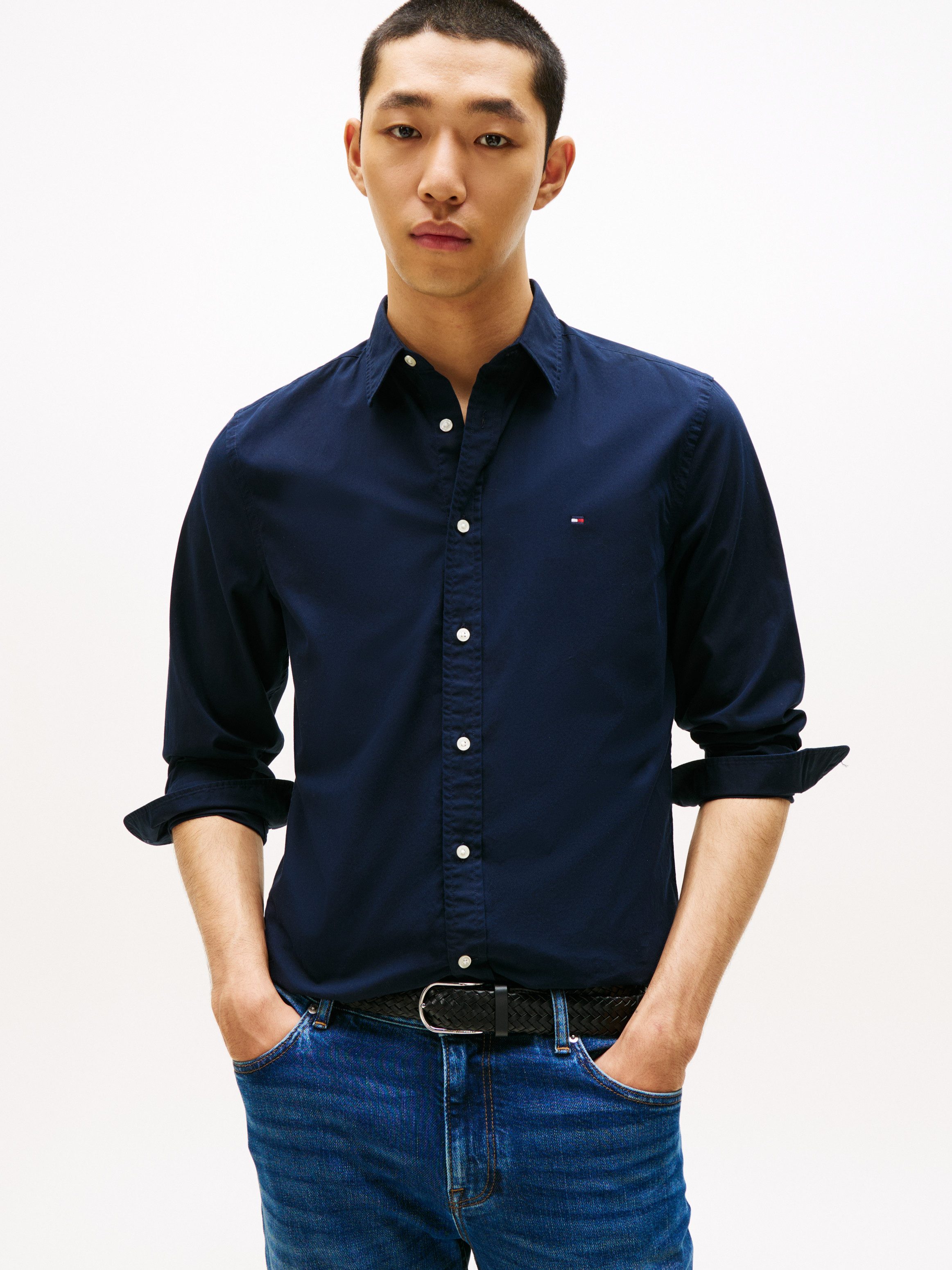 Tommy Hilfiger Langarmhemd FLEX POPLIN SHIRT Slim Fit, Kentkragen, Baumwollqualität